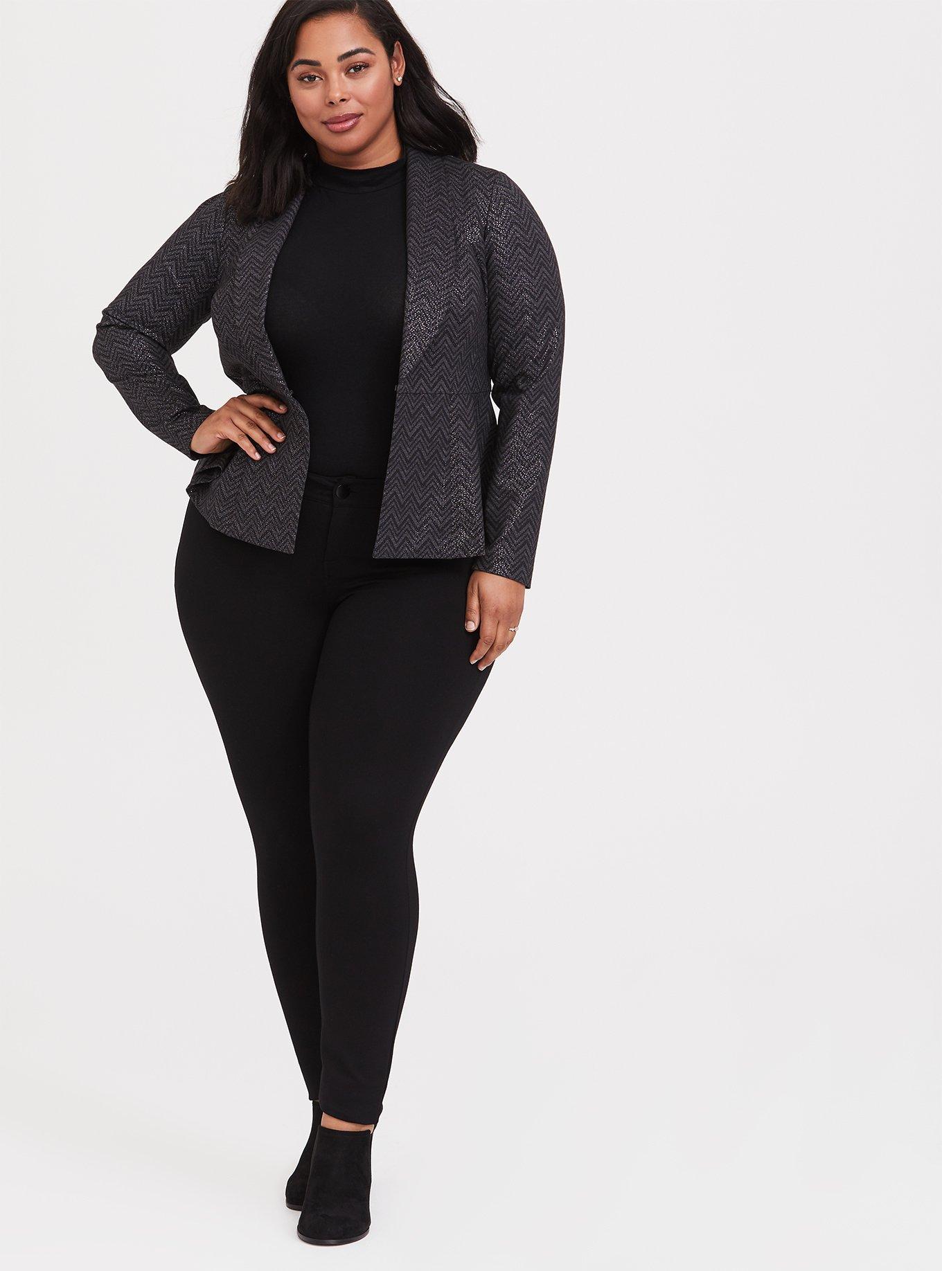 Studio Uptown Premium Ponte Black Chevron Stretch Peplum Blazer, , alternate