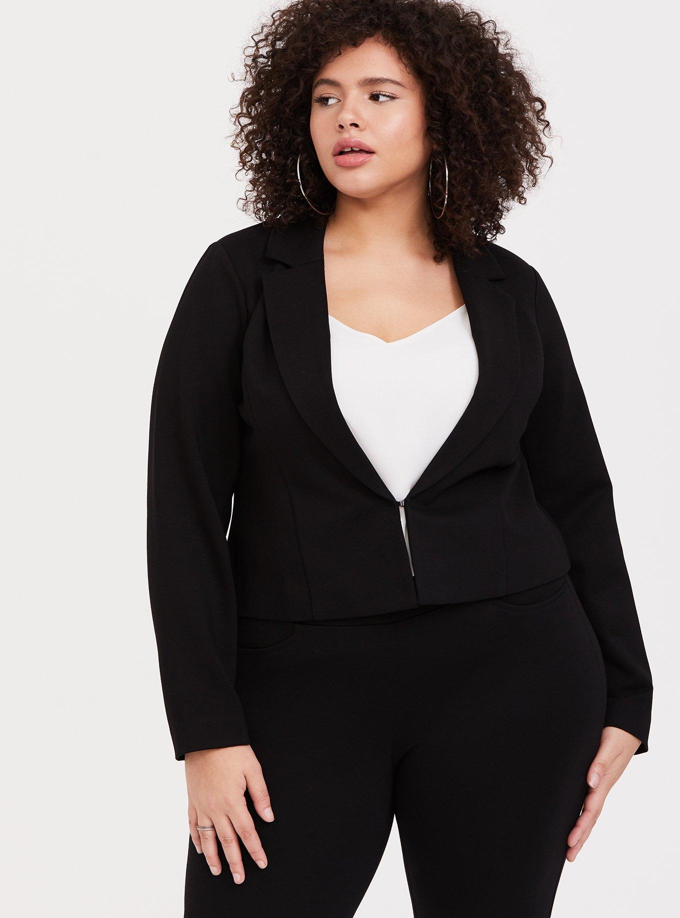 Plus Size - Black Premium Ponte Crop Sky High Blazer - Torrid