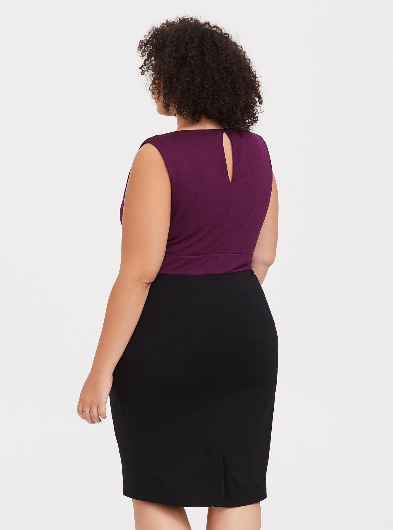 Black Premium Ponte & Burgundy Purple Jersey Sheath Dress, DEEP BLACK, alternate