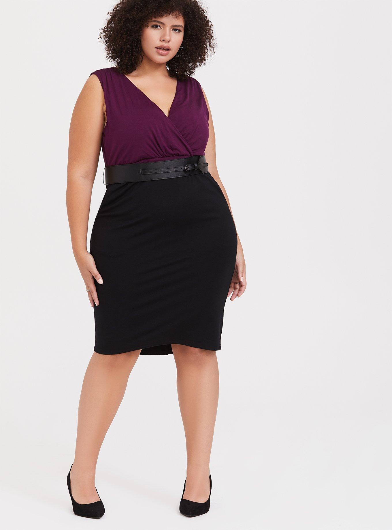 Black Premium Ponte & Burgundy Purple Jersey Sheath Dress, DEEP BLACK, hi-res