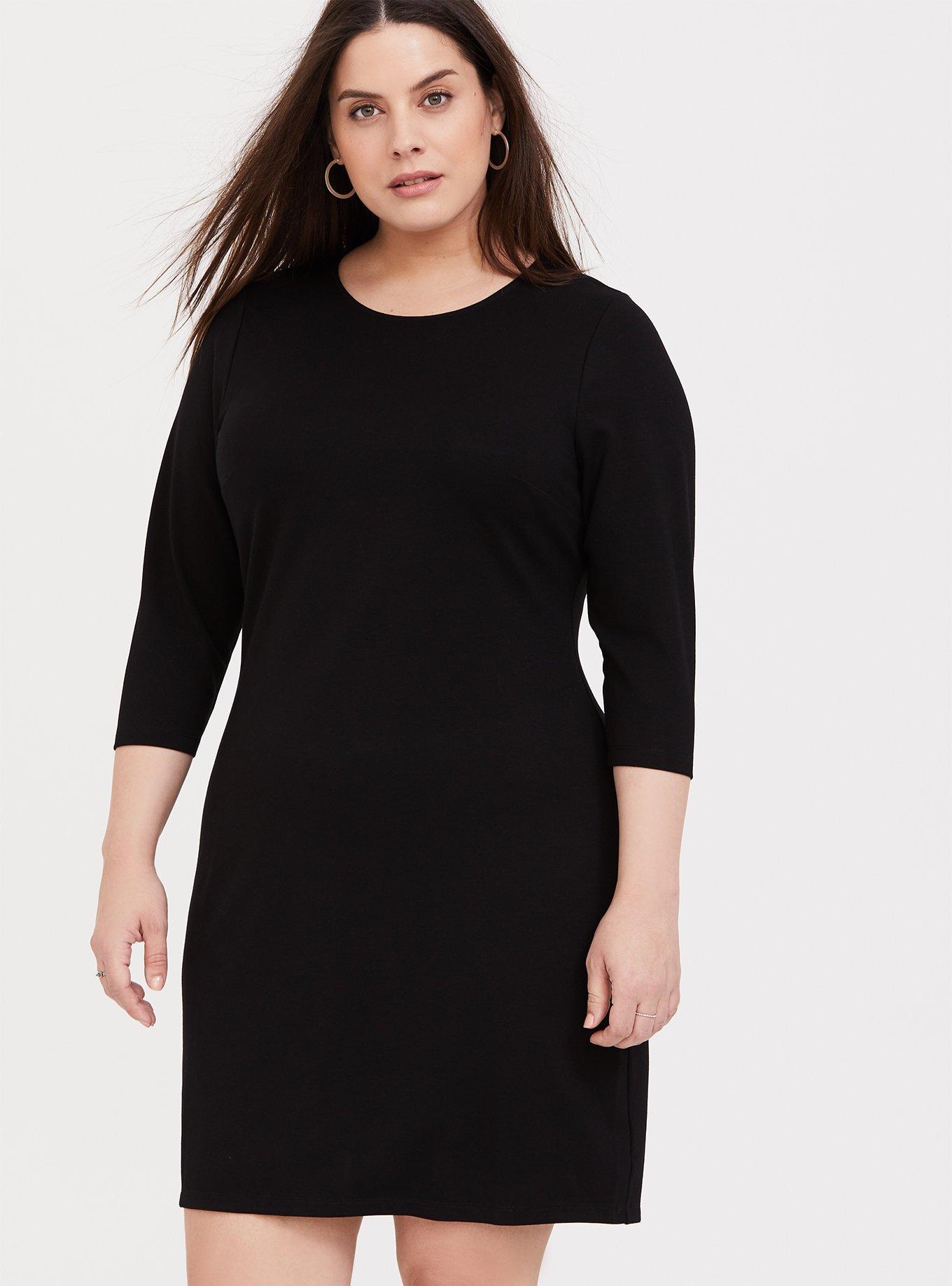 Poetic Justice Curvy Women Plus Size Black Ponte Front Studs Hourglass  Dress,Black,2X Plus at  Women's Clothing store