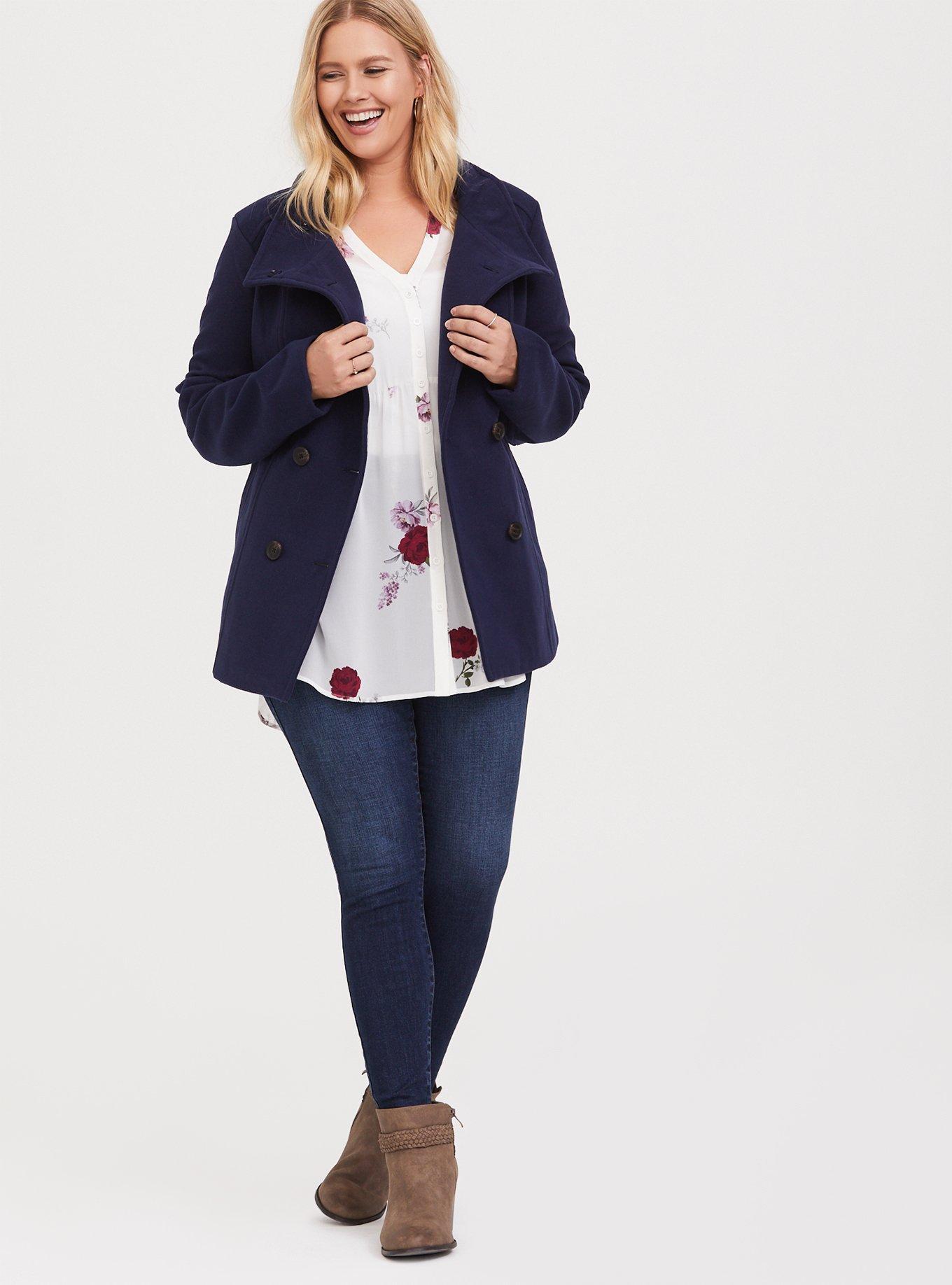 Plus Size - Wool Double Breasted Pea Coat - Torrid