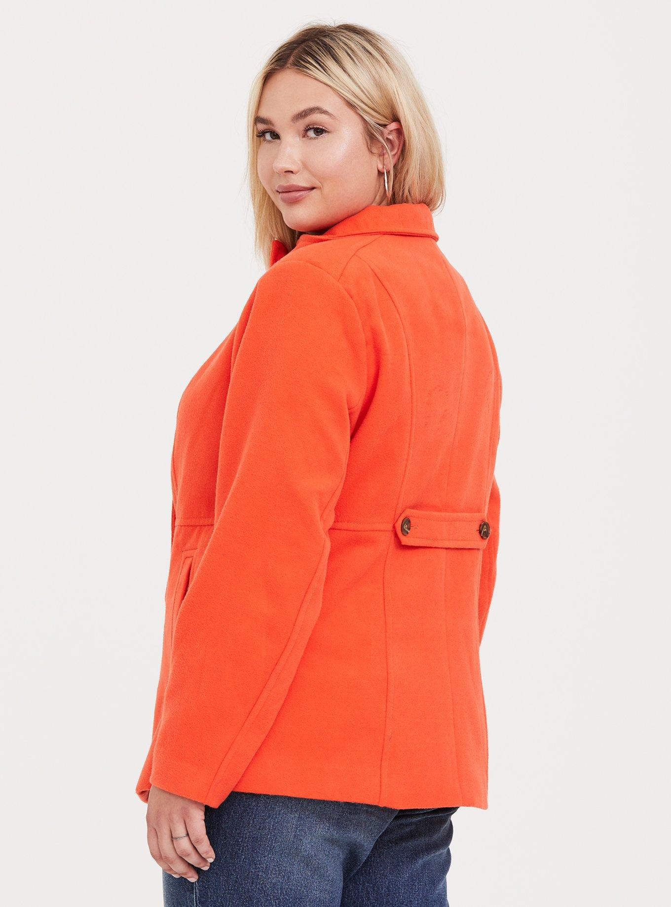 Wool Double Breasted Pea Coat, TANGERINE, alternate