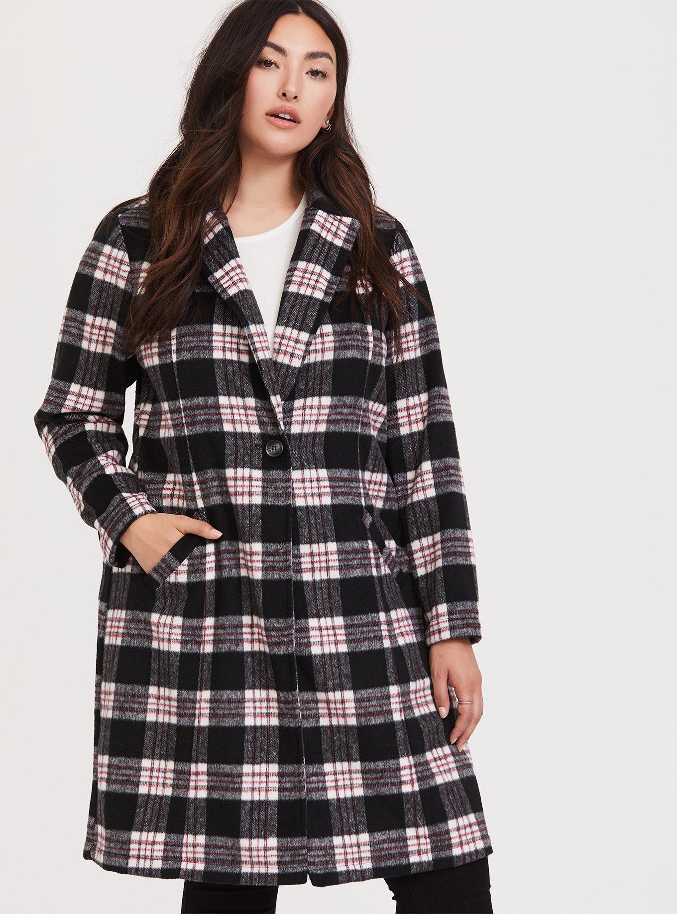Black & White Plaid Top Coat, PLAID RED, alternate