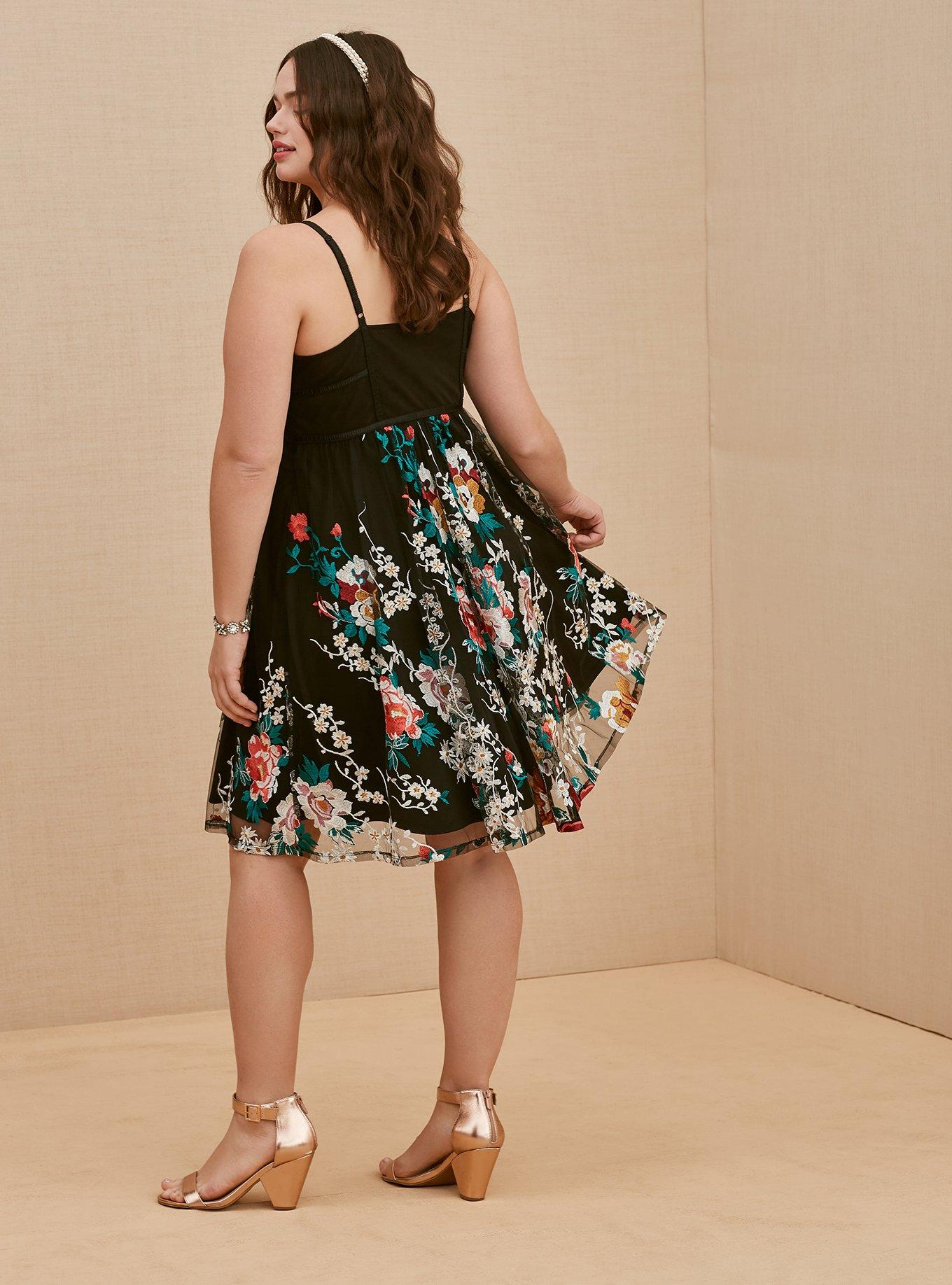 Midi Embroidered Mesh Dress, BLACK FLOWERS, alternate