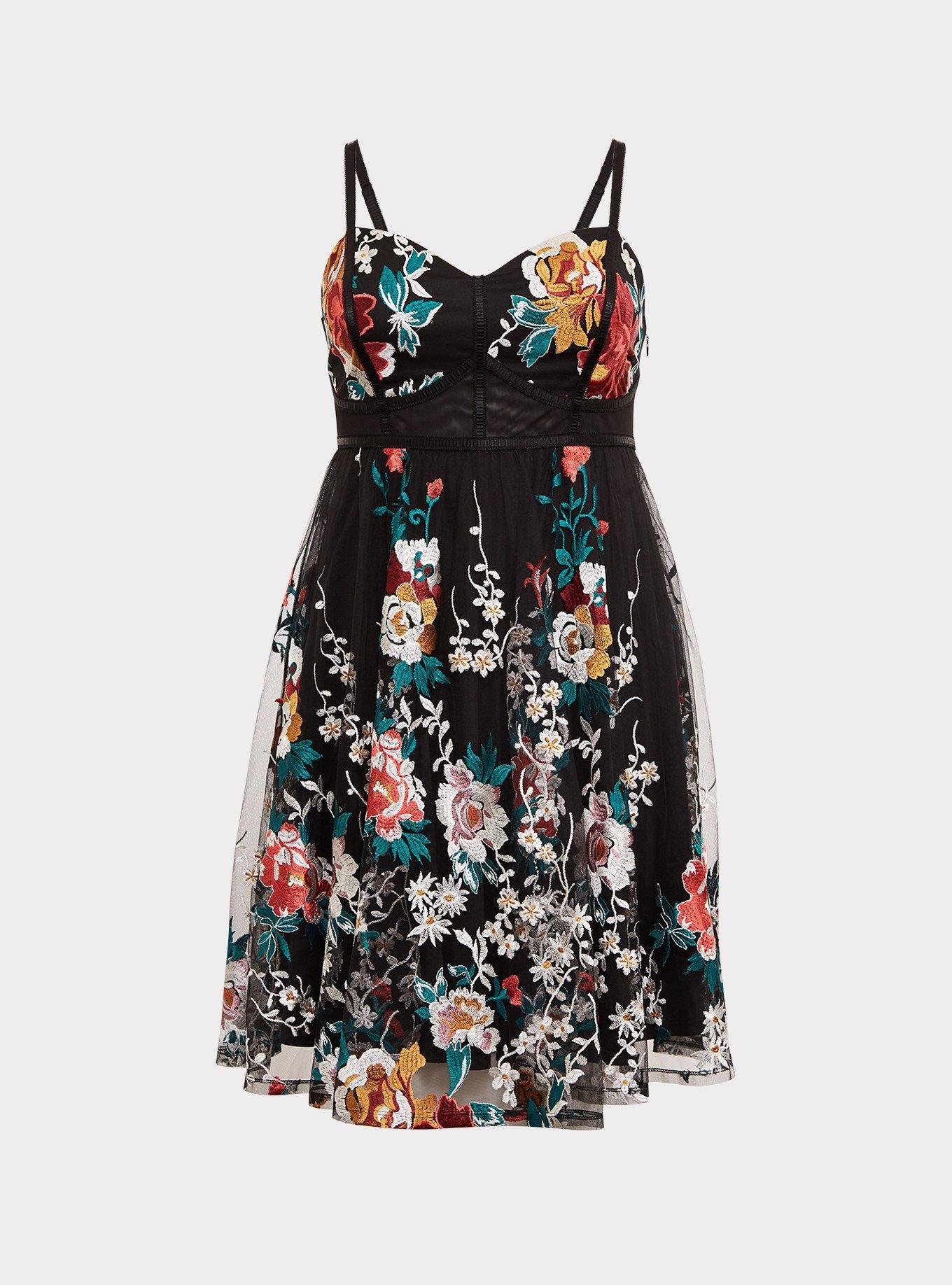 black floral embroidered dallas midi dress Margaret Floral Embroidered Midi Dress Black | Occasion Dress in Sizes  XXS–6X