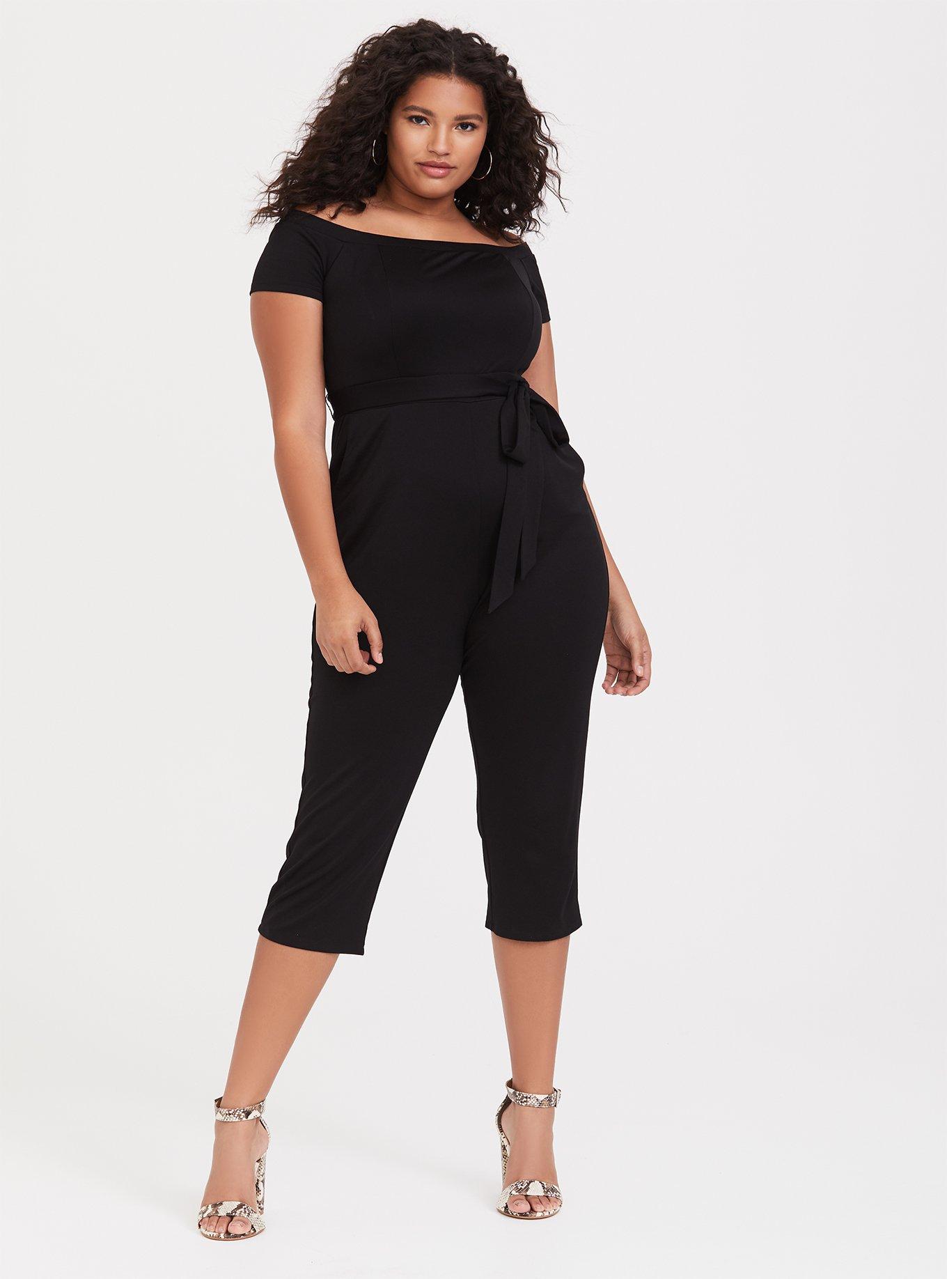 Plus Size - Black Premium Ponte Off Shoulder Jumpsuit - Torrid