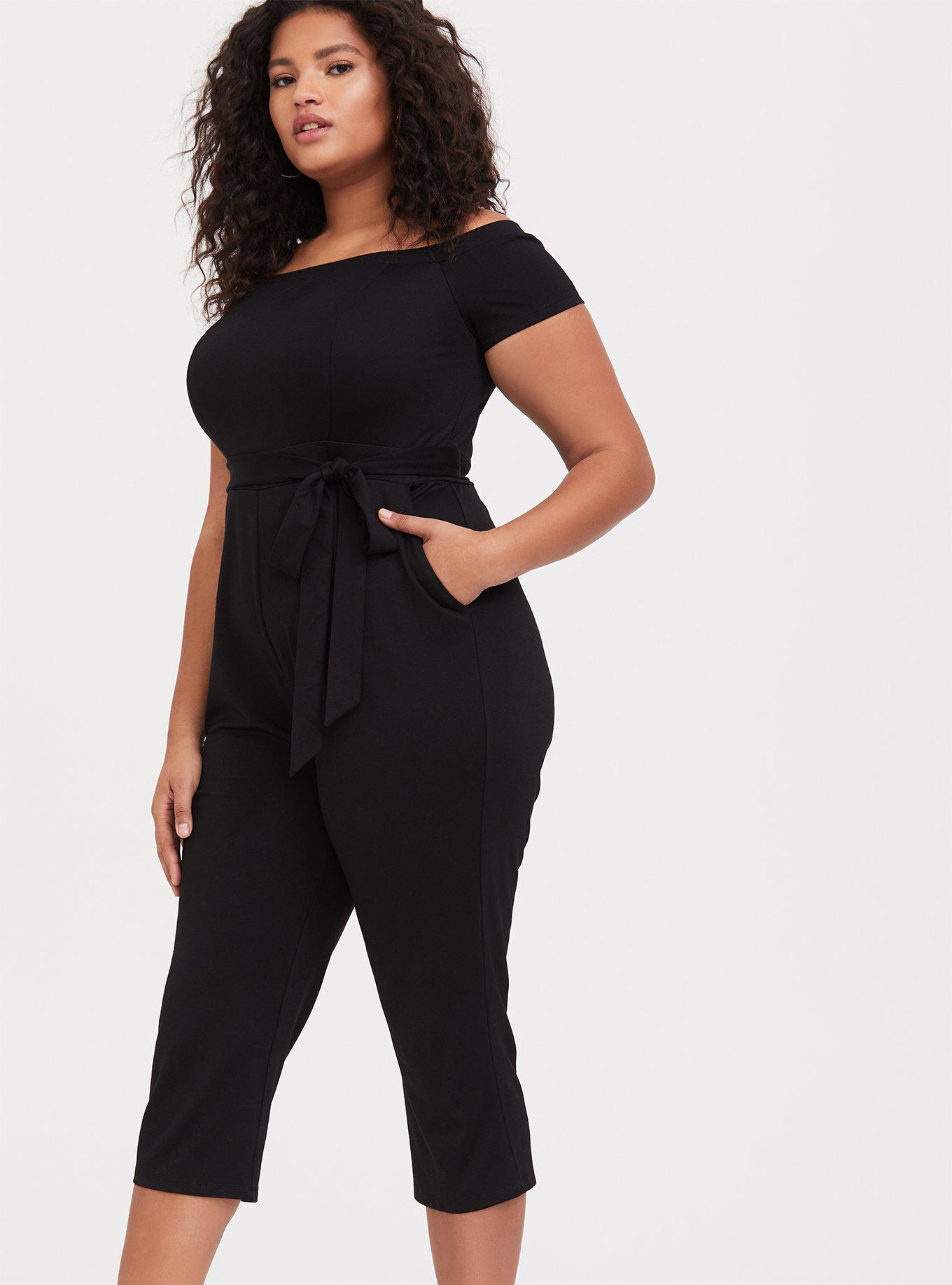 Plus Size Black Premium Ponte Off Shoulder Jumpsuit Torrid