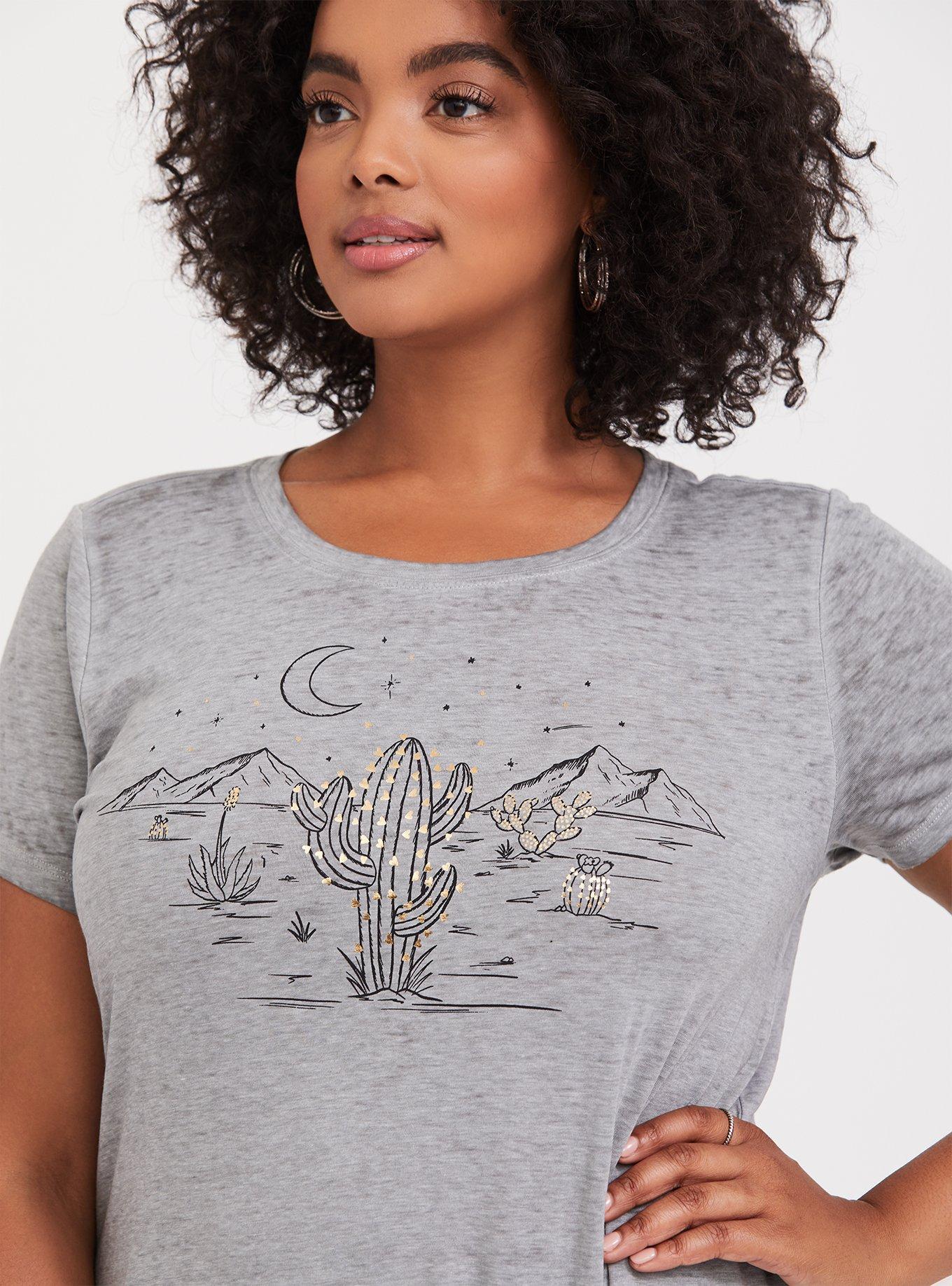 Plus Size Vintage Grey Cactus Hearts Tie Front Tee, MEDIUM HEATHER GREY, alternate