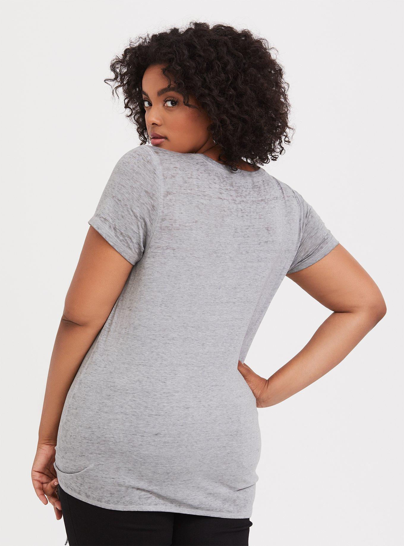 Plus Size Vintage Grey Cactus Hearts Tie Front Tee, MEDIUM HEATHER GREY, alternate