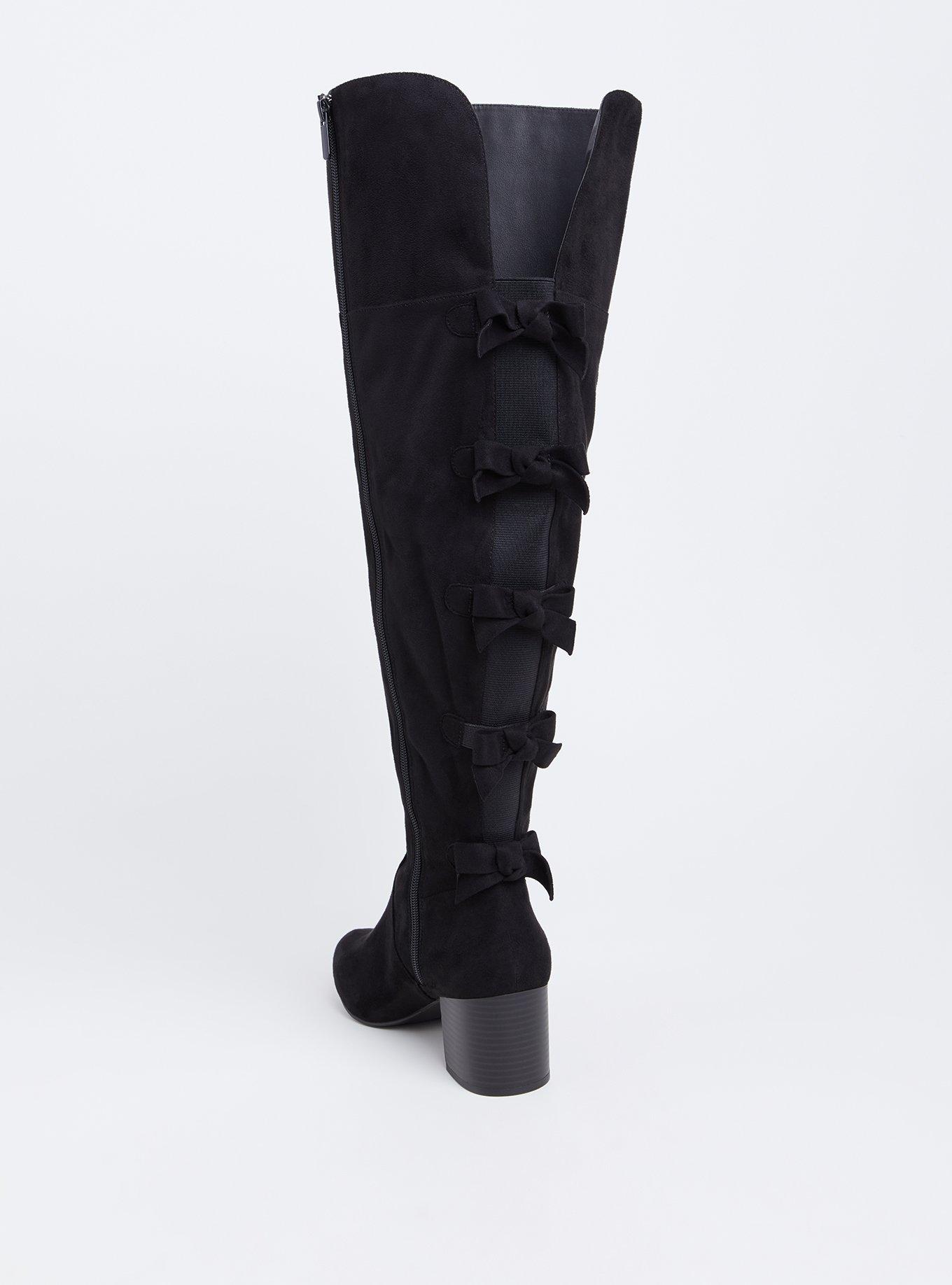 Black Faux Suede Bow Back Over-The-Knee Boot (WW & Wide To Extra Wide Calf), BLACK, alternate
