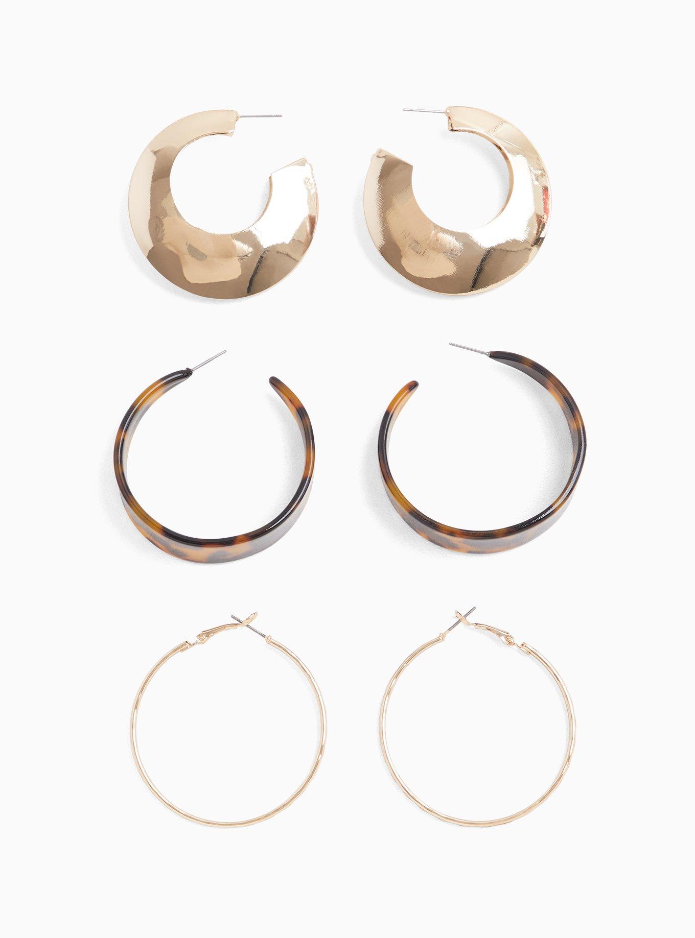 Plus Size - Tortoiseshell & Gold-Tone Hoop Earring Set - Set of 3 - Torrid