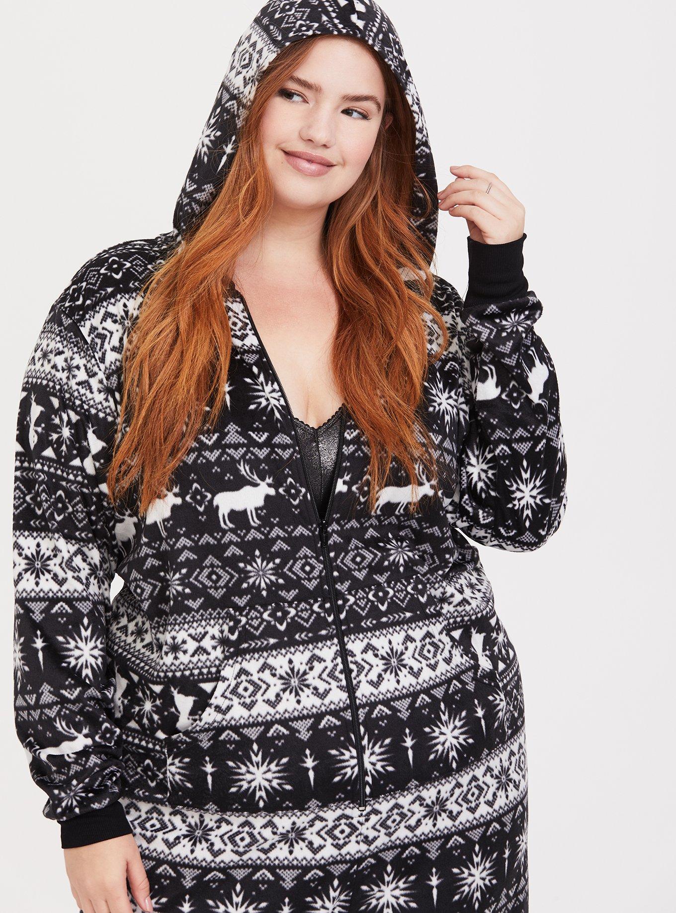 Plus Size Disney Frozen 2 Fair Isle Black & White Fleece Sleep Onesie, MULTI, alternate