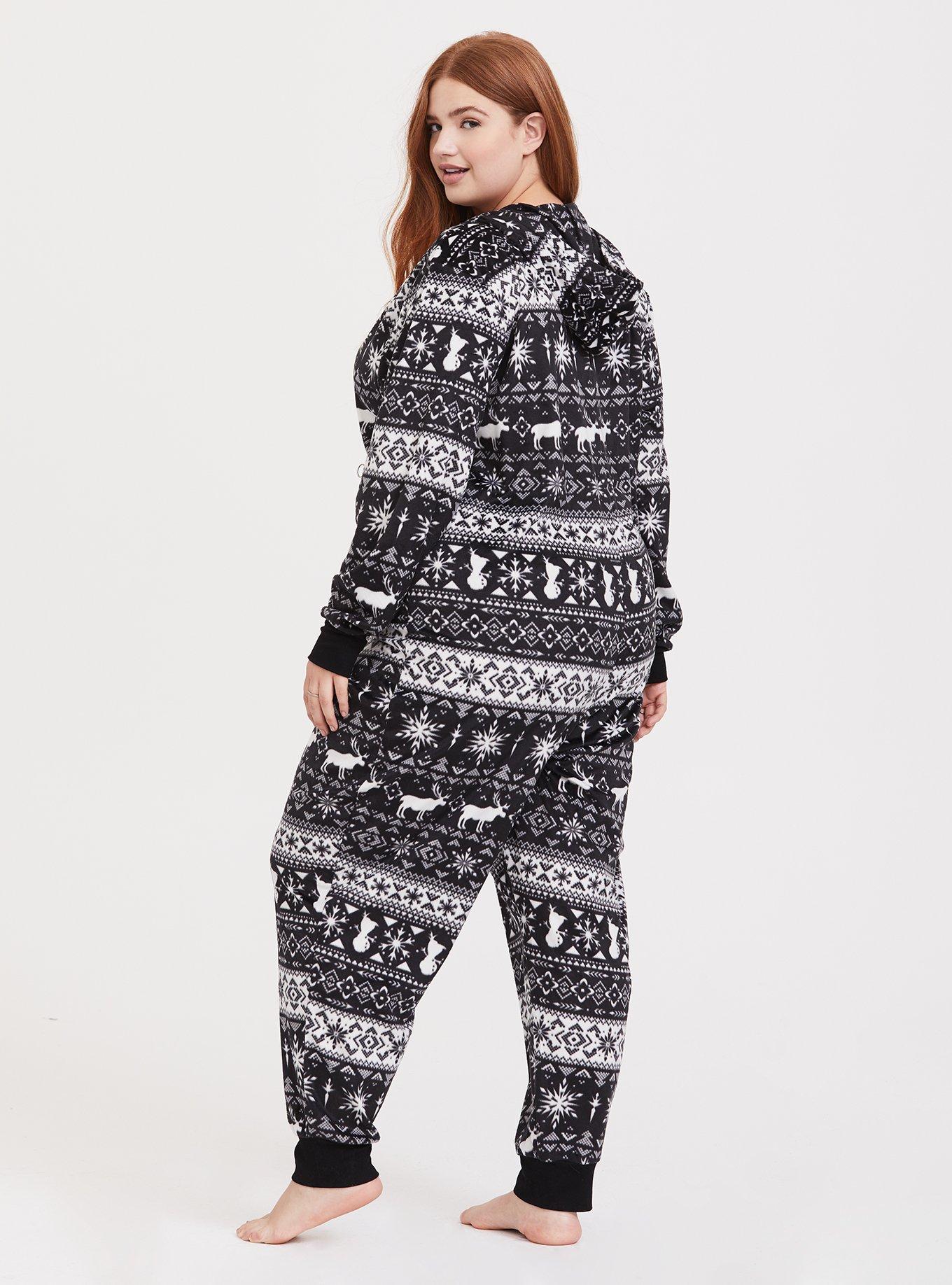 Plus Size Disney Frozen 2 Fair Isle Black & White Fleece Sleep Onesie, MULTI, alternate