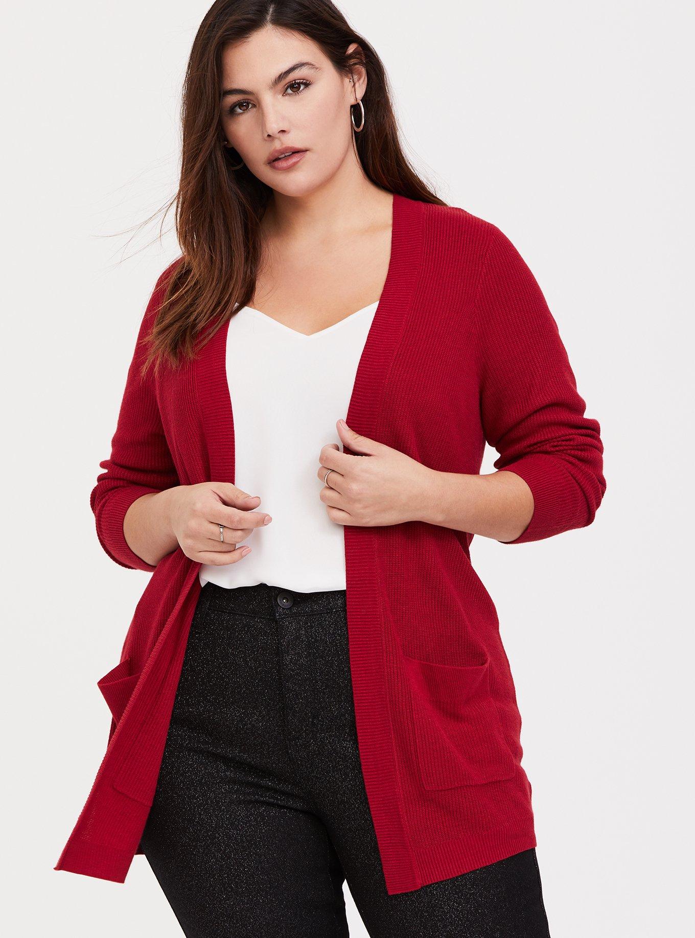 Red open hot sale front sweater