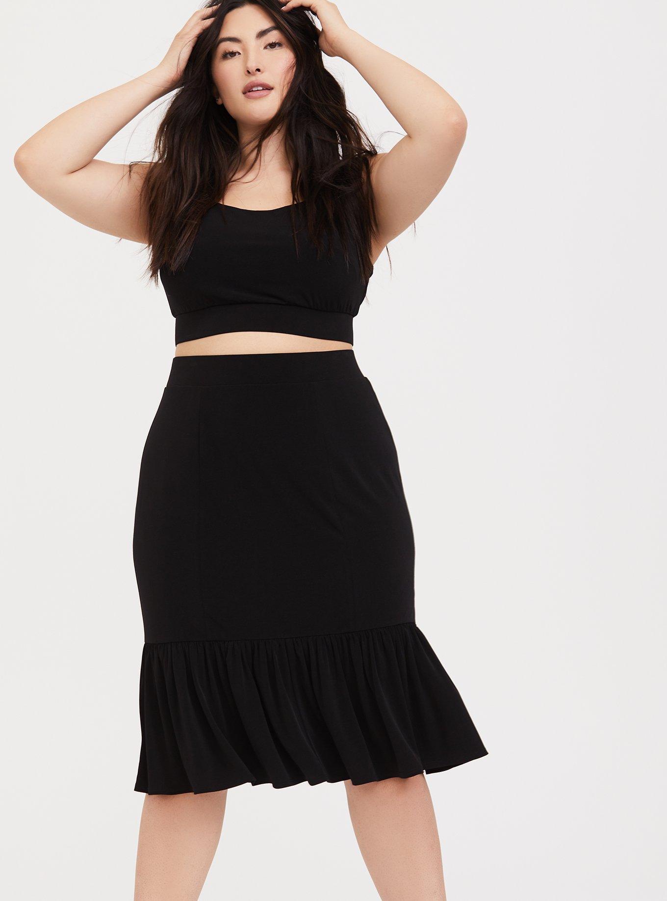 Plus Size - Black Studio Knit Mermaid Midi Skirt & Crop Top Set