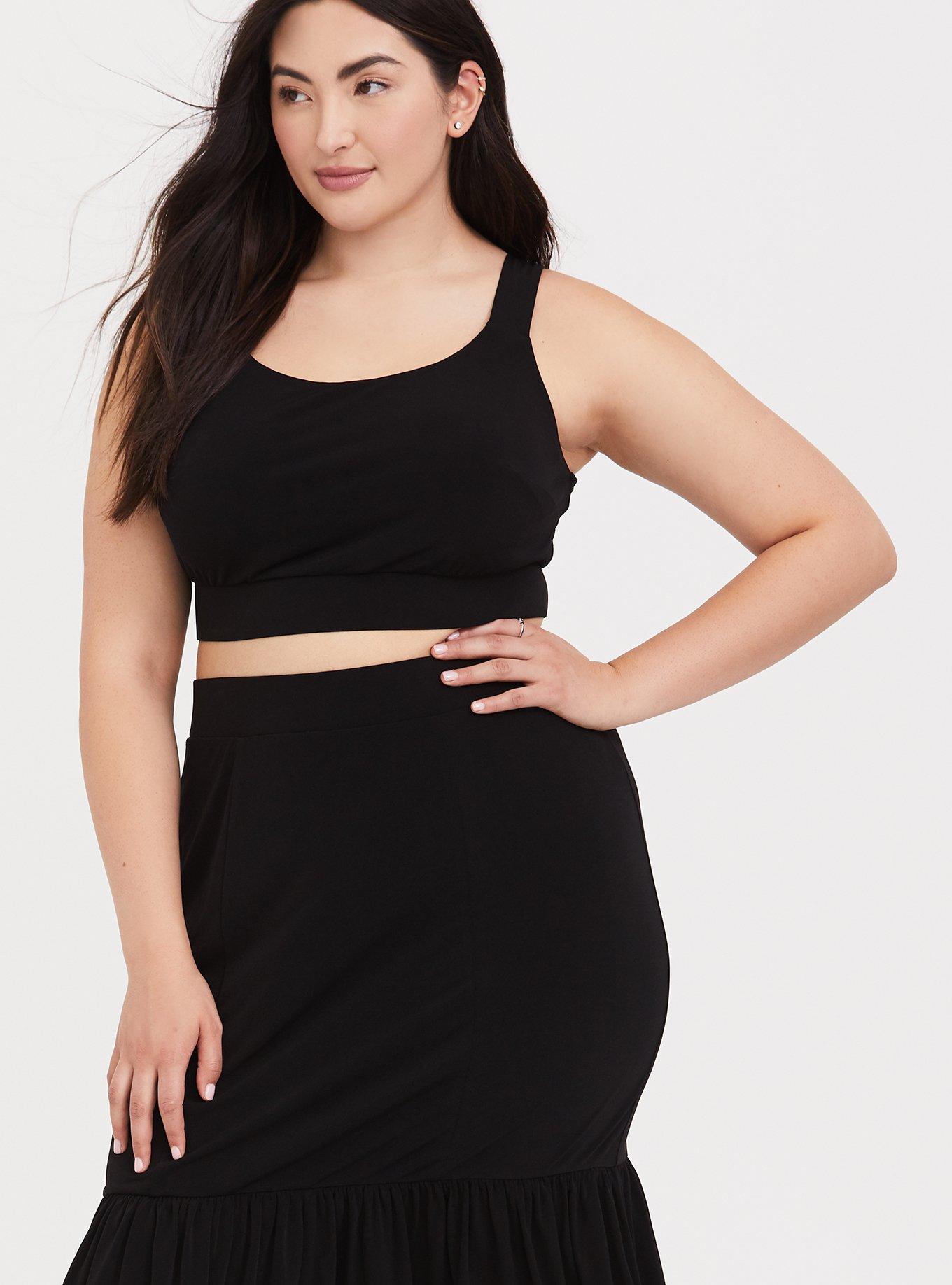 Plus Size - Black Studio Knit Mermaid Midi Skirt & Crop Top Set