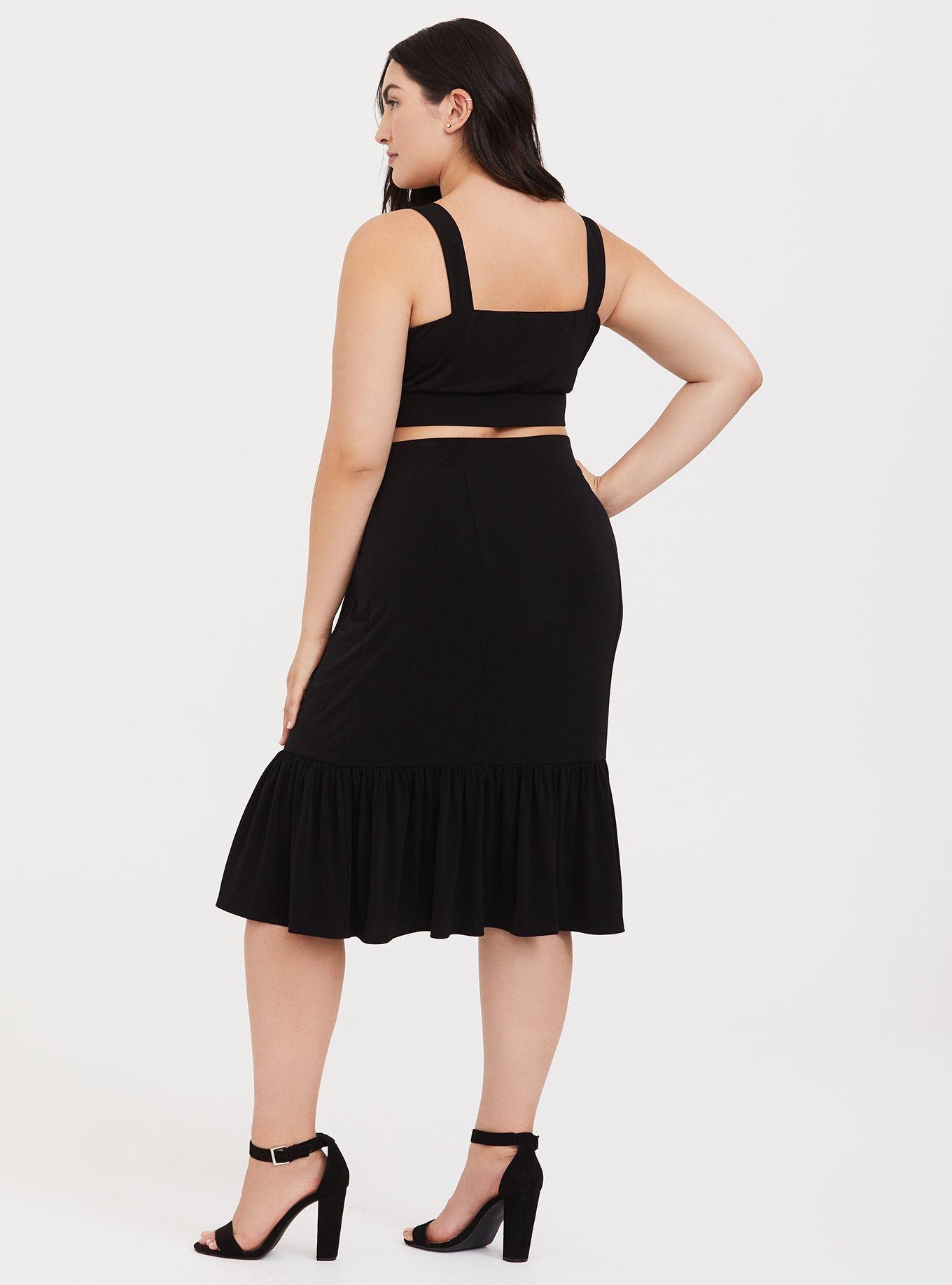 Black Studio Knit Mermaid Midi Skirt & Crop Top Set, DEEP BLACK, alternate