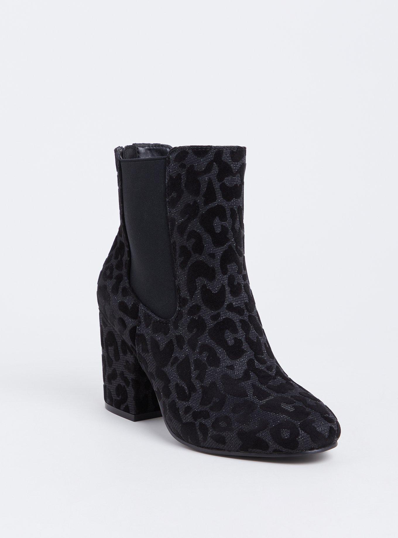 Plus Size - Black Velvet Metallic Leopard Bootie (WW) - Torrid