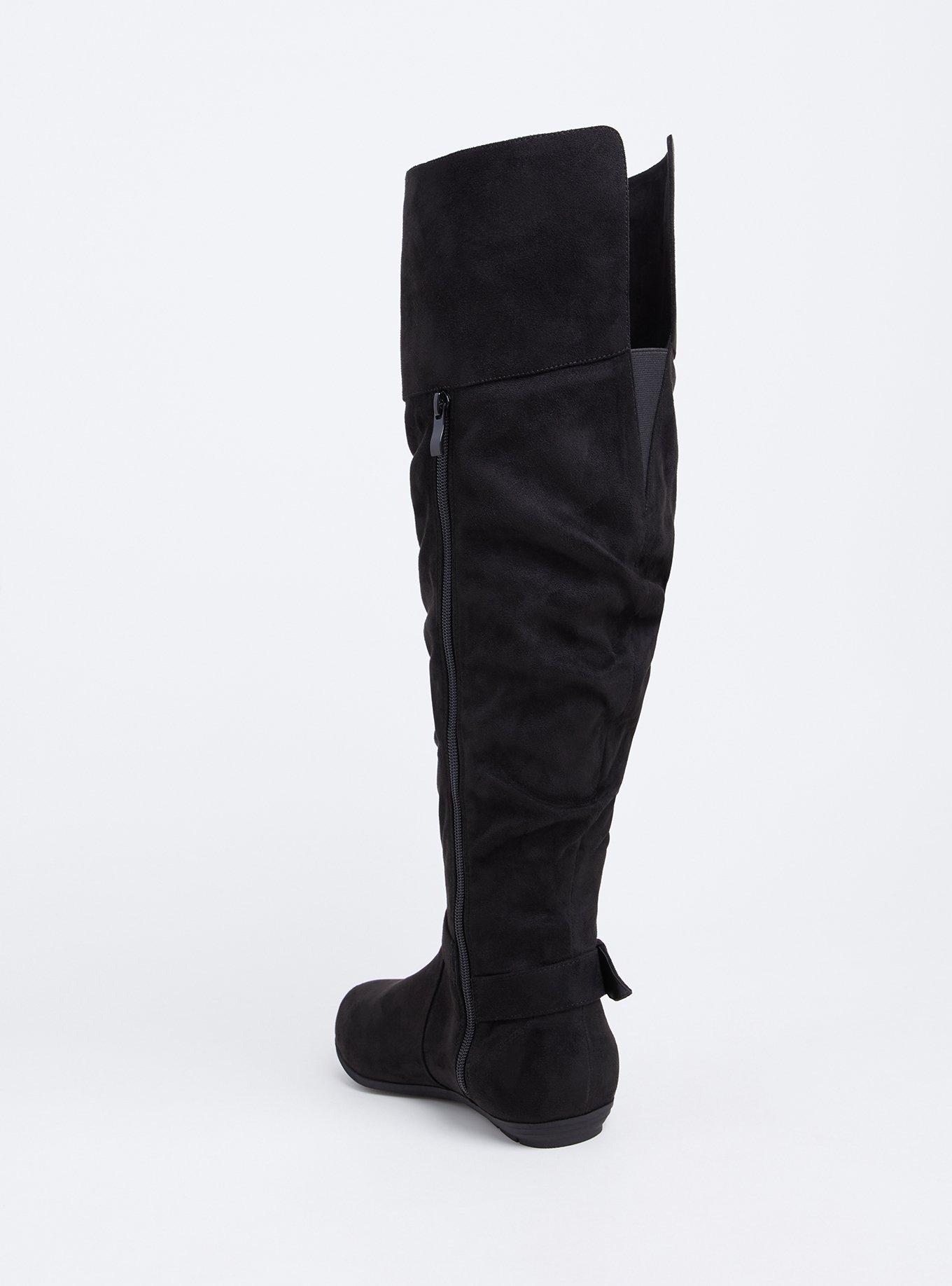 Plus Size Black Faux Suede Over-The-Knee Scrunch Boot (WW), BLACK, alternate