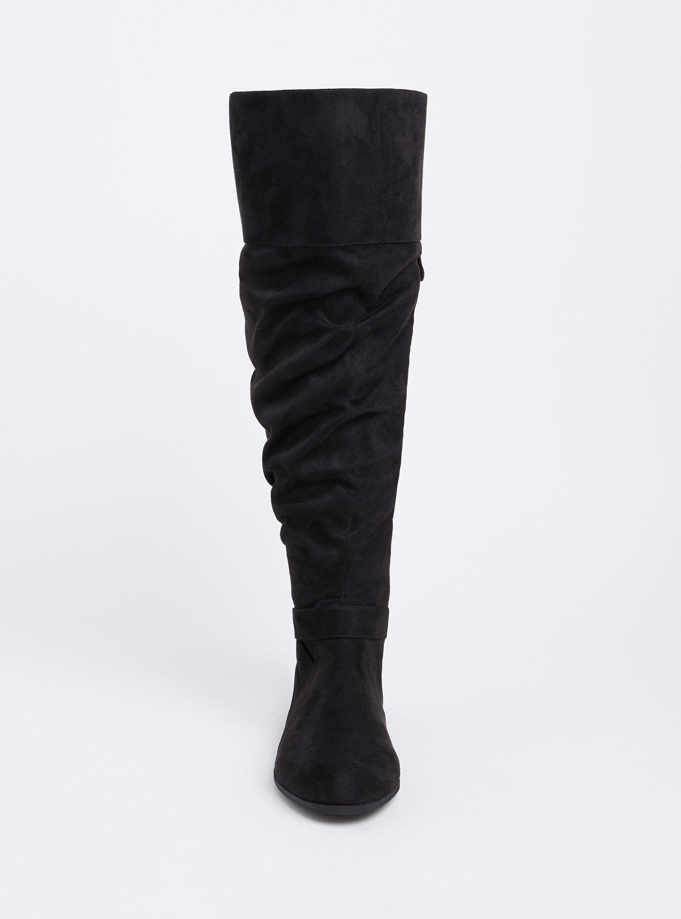 Plus Size Black Faux Suede Over-The-Knee Scrunch Boot (WW), BLACK, alternate