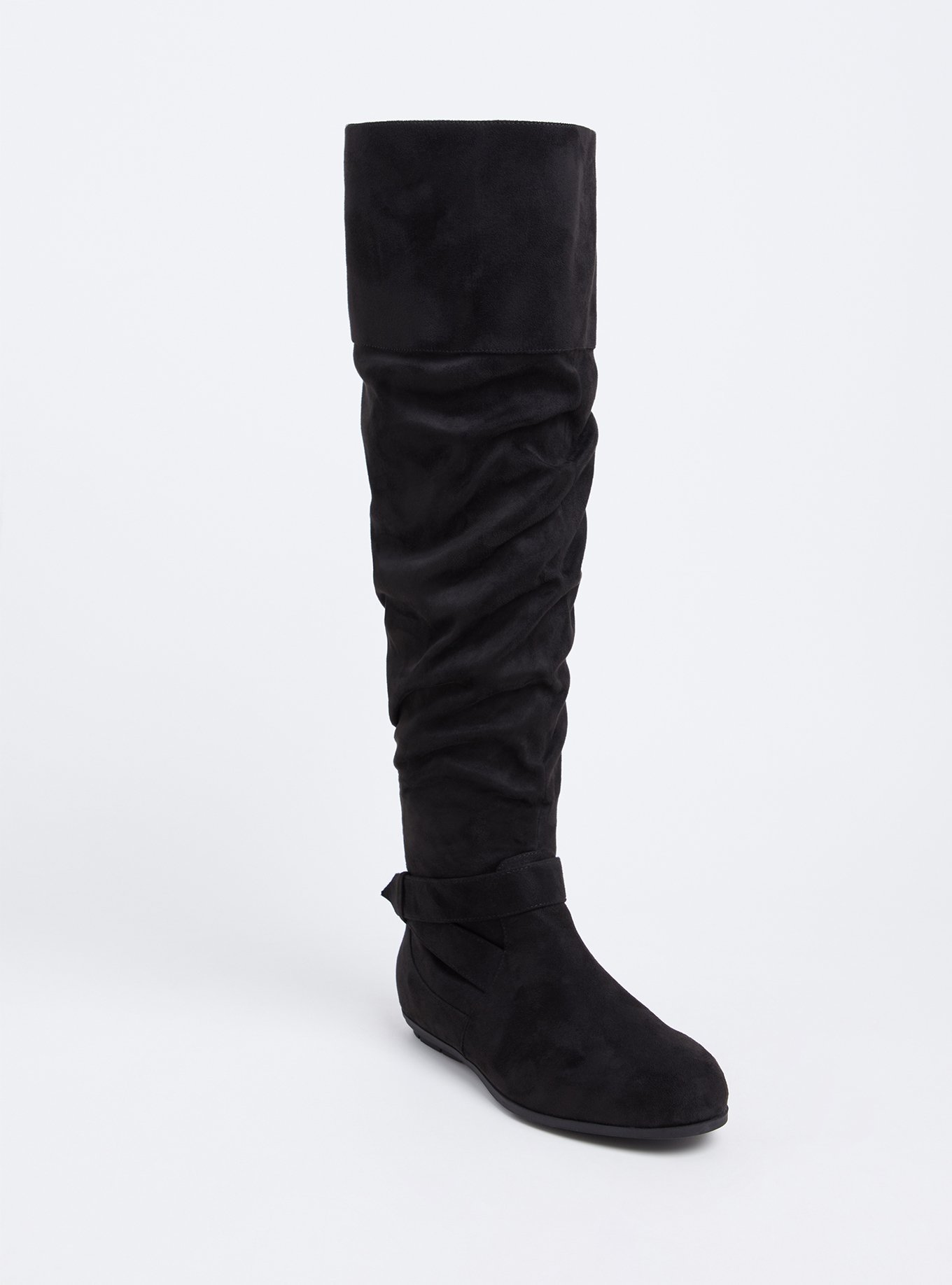 Black Faux Suede Over-The-Knee Scrunch Boot (WW), , hi-res