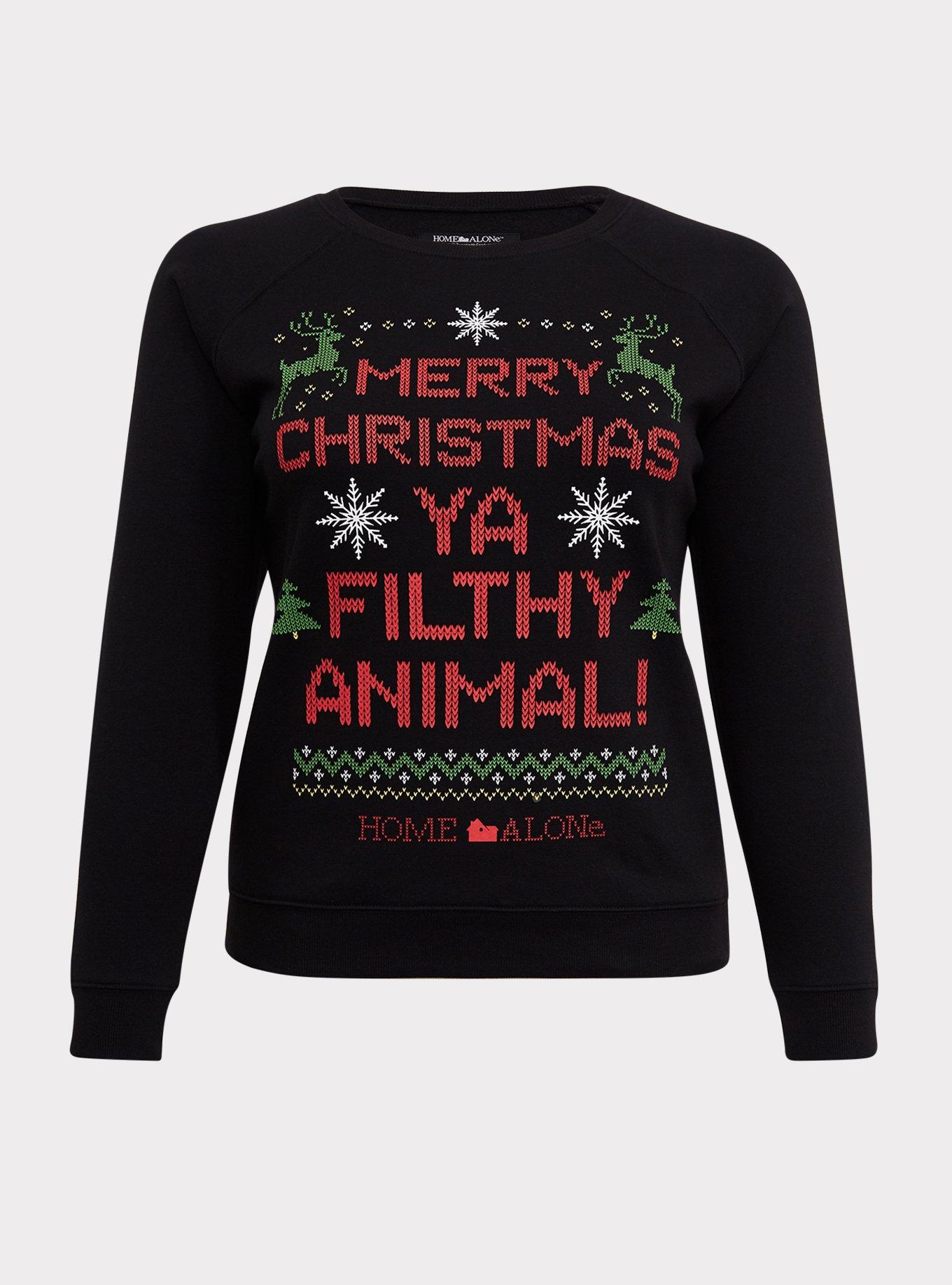 Home Alone Black Raglan Holiday Sweatshirt, DEEP BLACK, hi-res