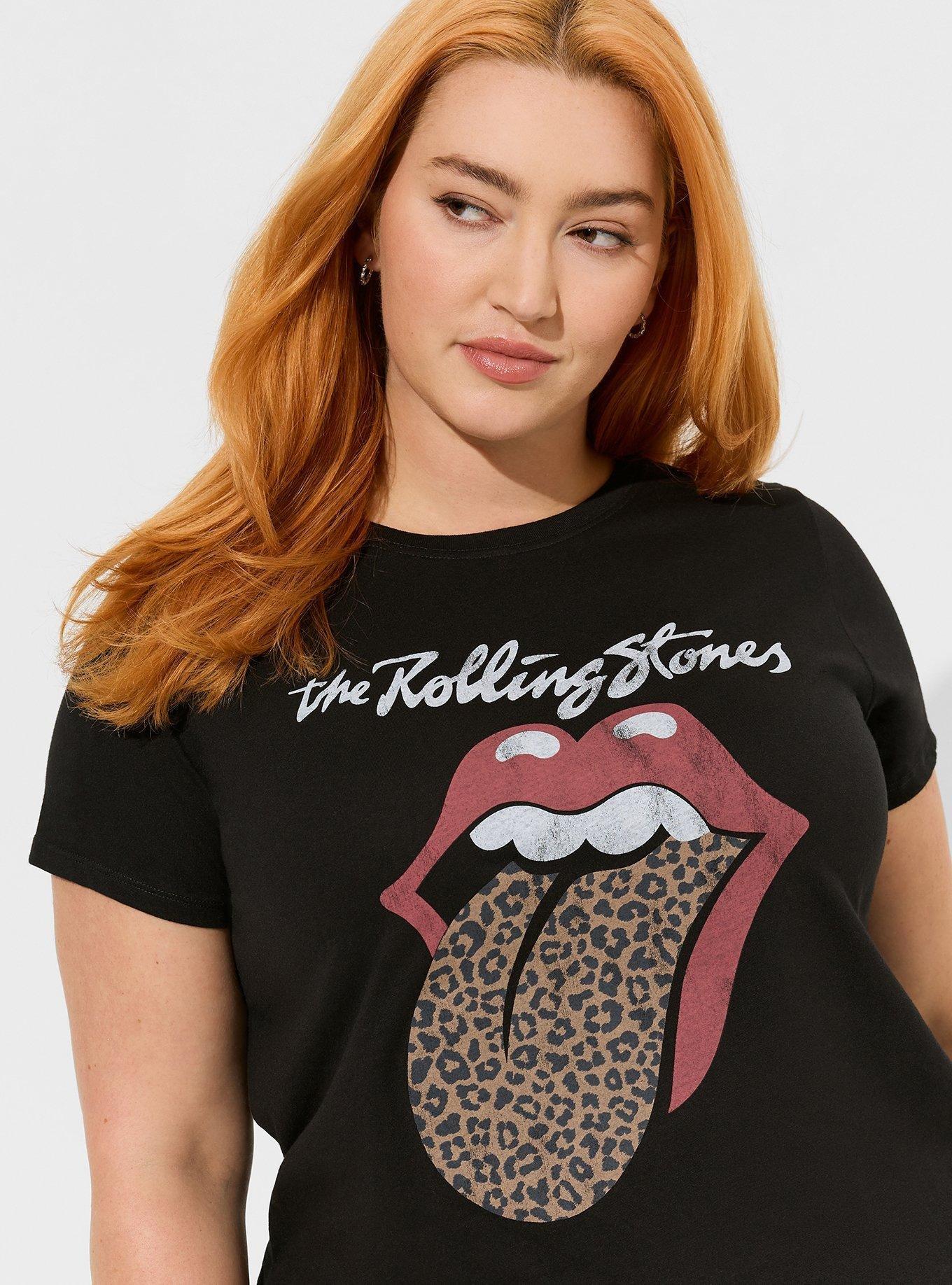 Plus Size Rolling Stones Black & Leopard Classic Crew Tee, BLACK, alternate