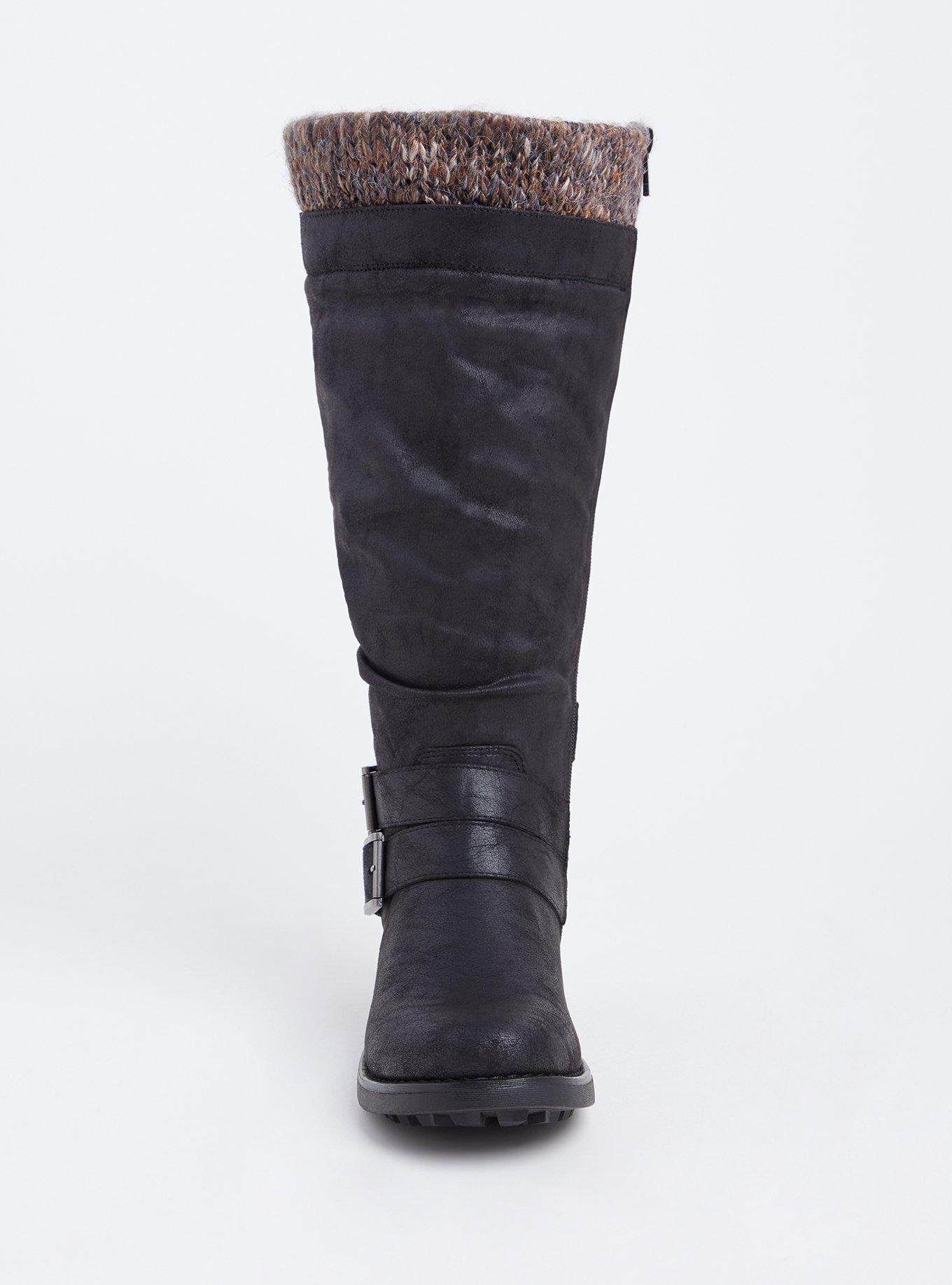 Plus Size Sweater Trimmed Knee-High Slouch Boot (WW), BLACK, alternate