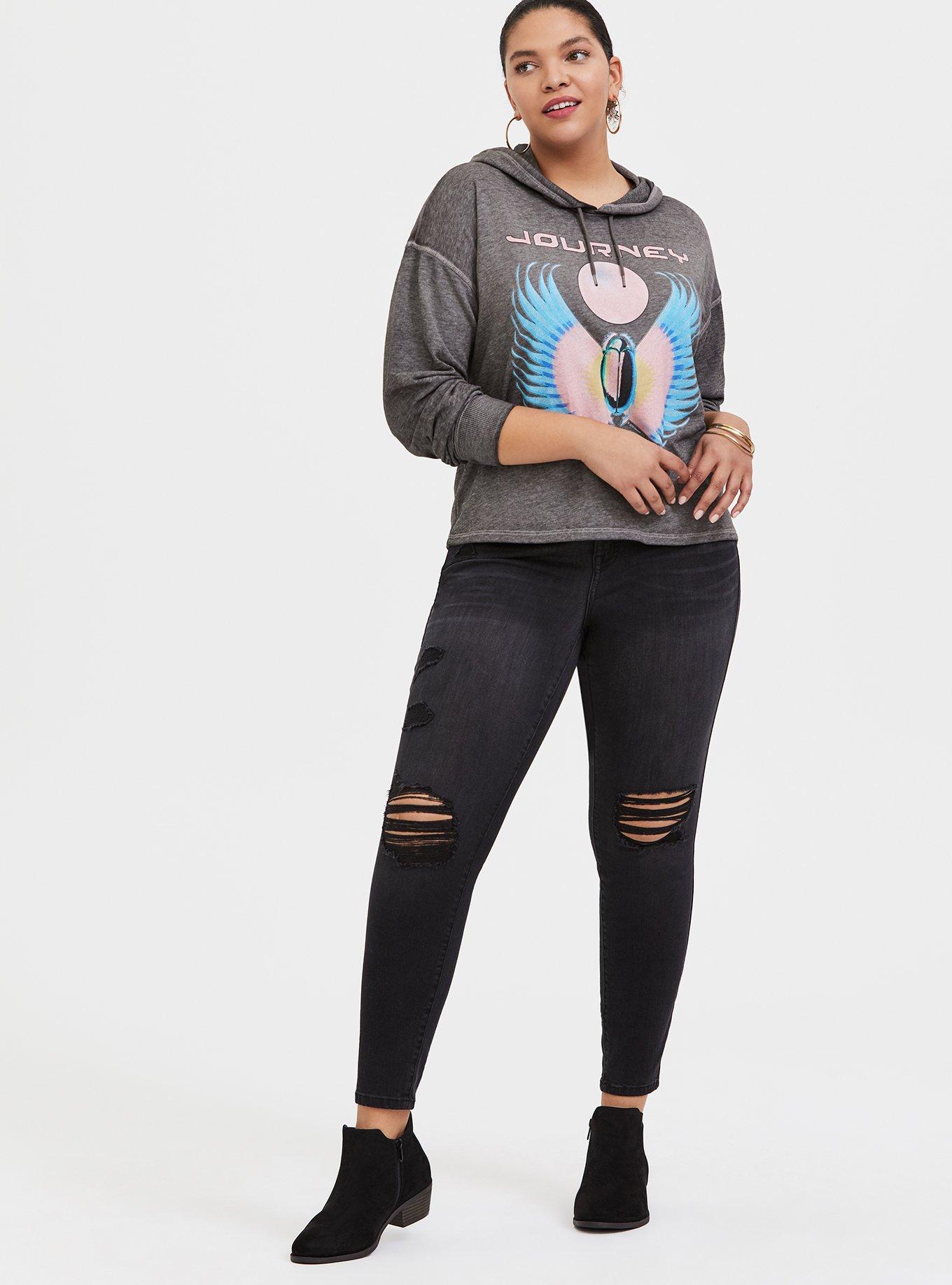 Journey Grey Burnout Crop Hoodie, , alternate