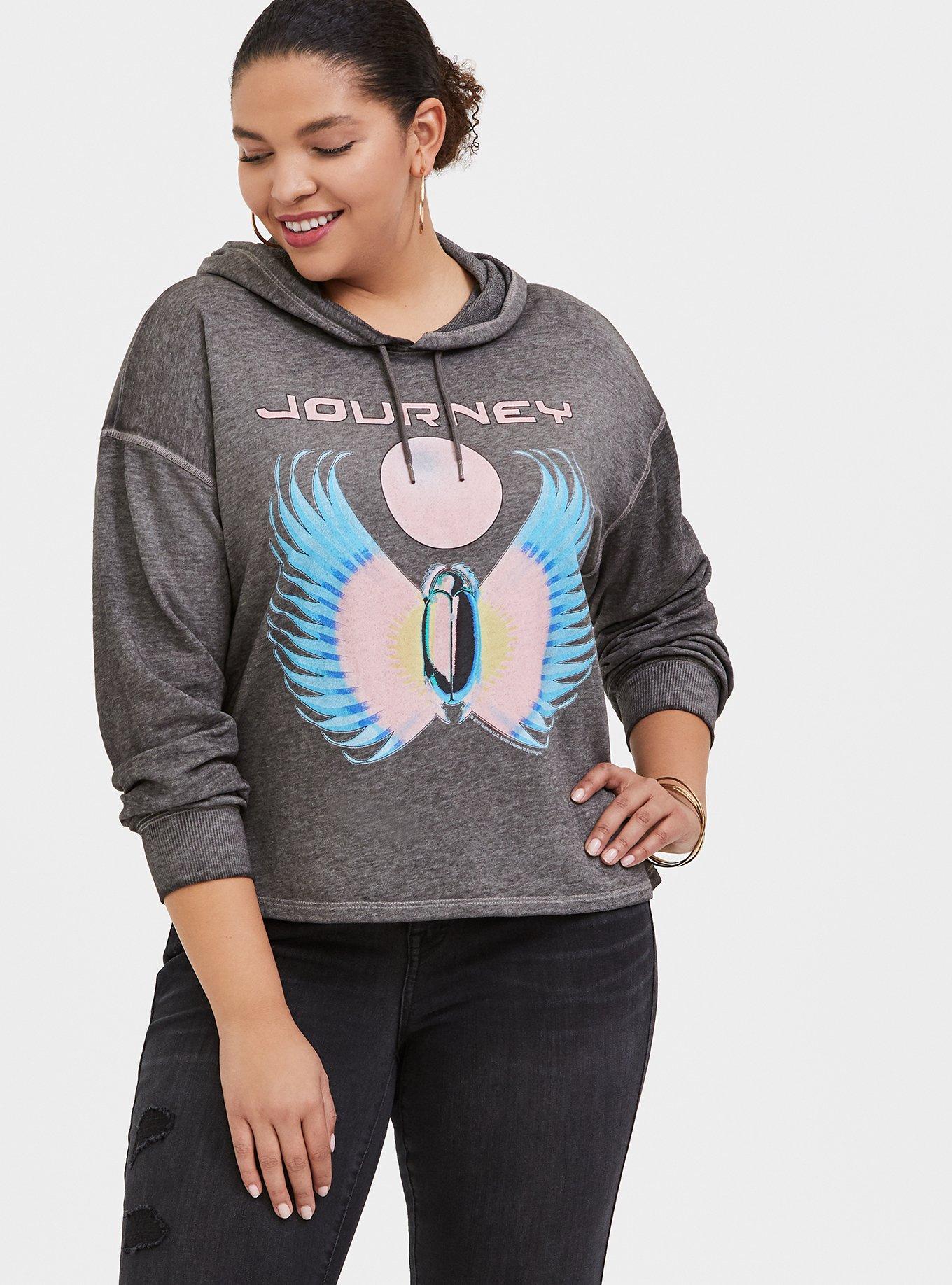 Journey Grey Burnout Crop Hoodie, , hi-res