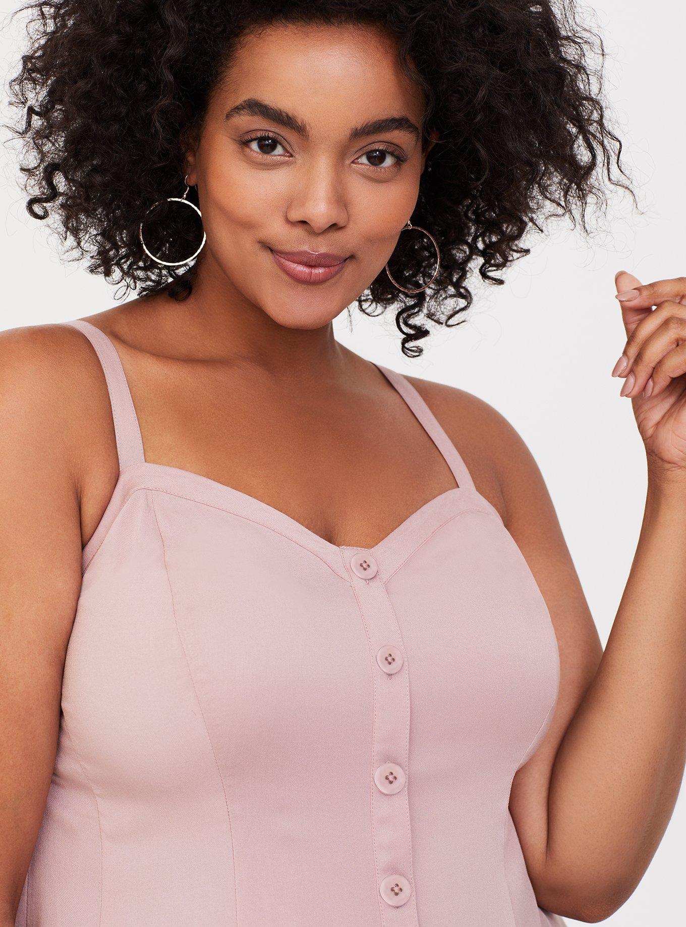 Plus Size Fit And Flare Stretch Challis Button-Front Cami, DUSTY QUARTZ, alternate