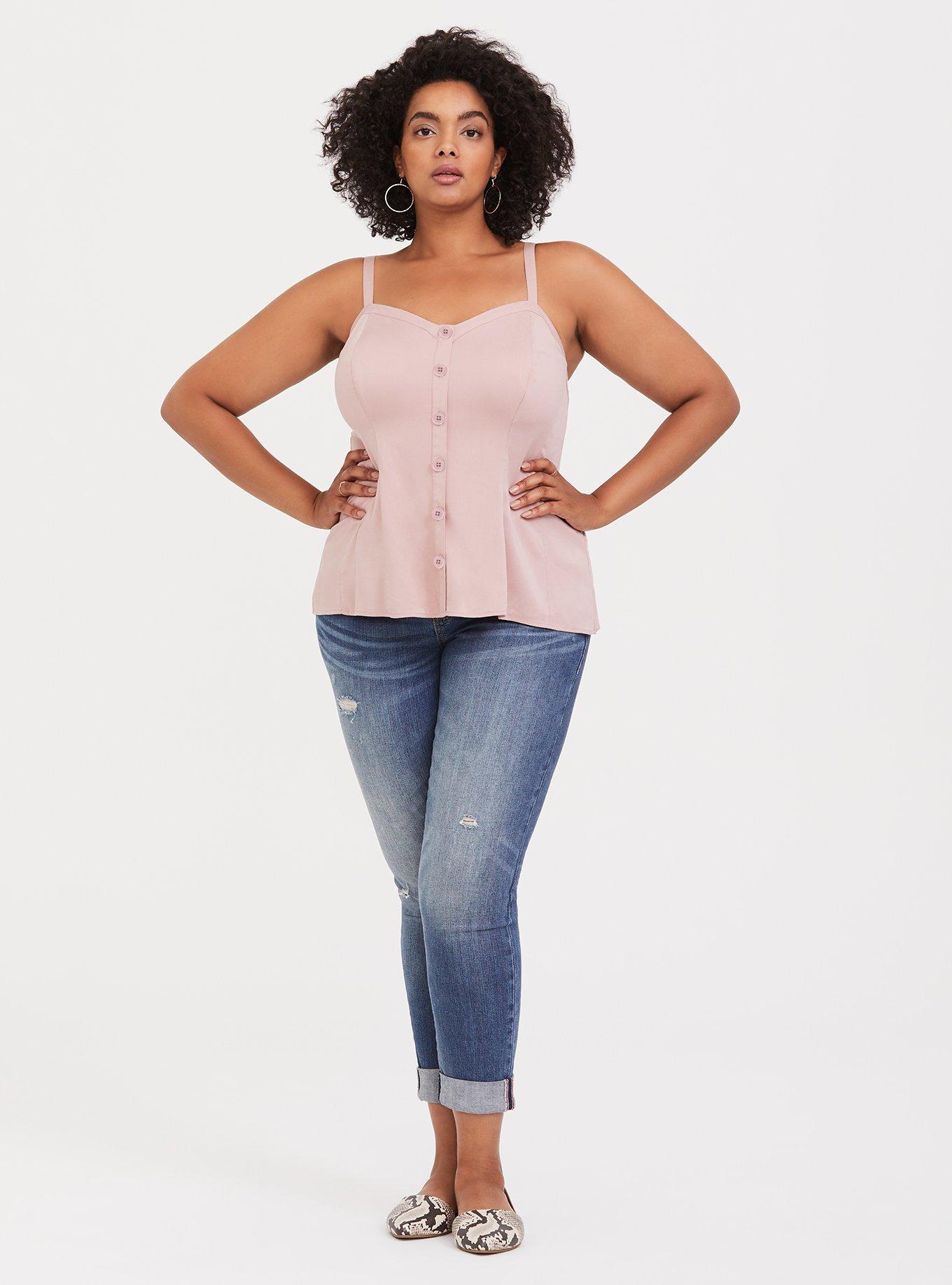 Plus Size Fit And Flare Stretch Challis Button-Front Cami, DUSTY QUARTZ, alternate