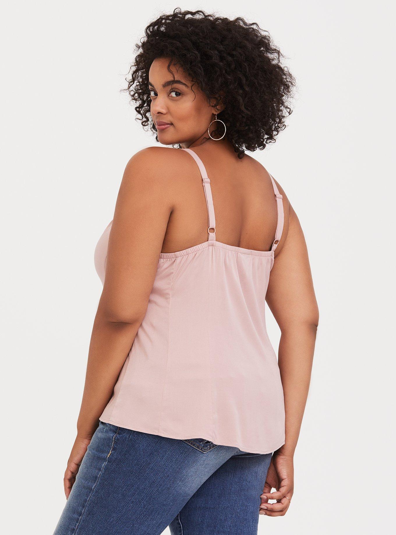 Plus Size Fit And Flare Stretch Challis Button-Front Cami, DUSTY QUARTZ, alternate