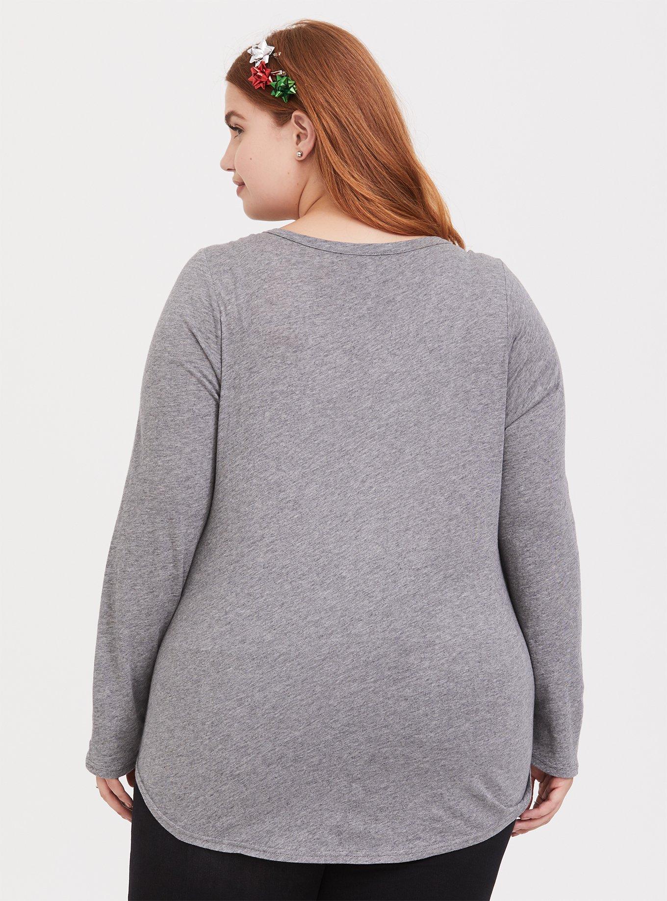 Plus Size Disney Holiday Lilo & Stitch Grey Lattice Long Sleeve Top, HEATHER GREY, alternate