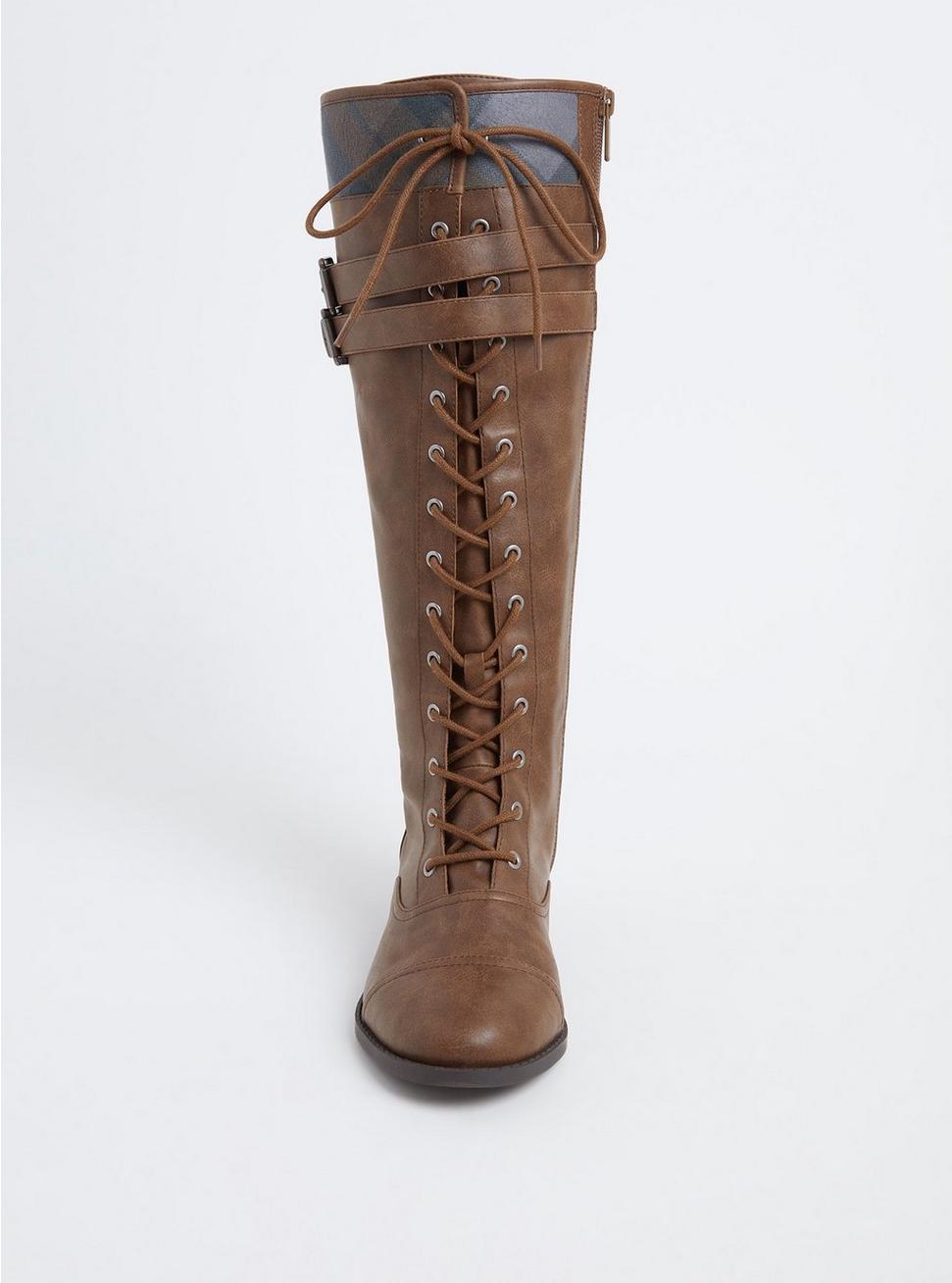 Plus Size - Outlander Thistle Logo Plaid Knee-High Lace-Up Boot (WW ...