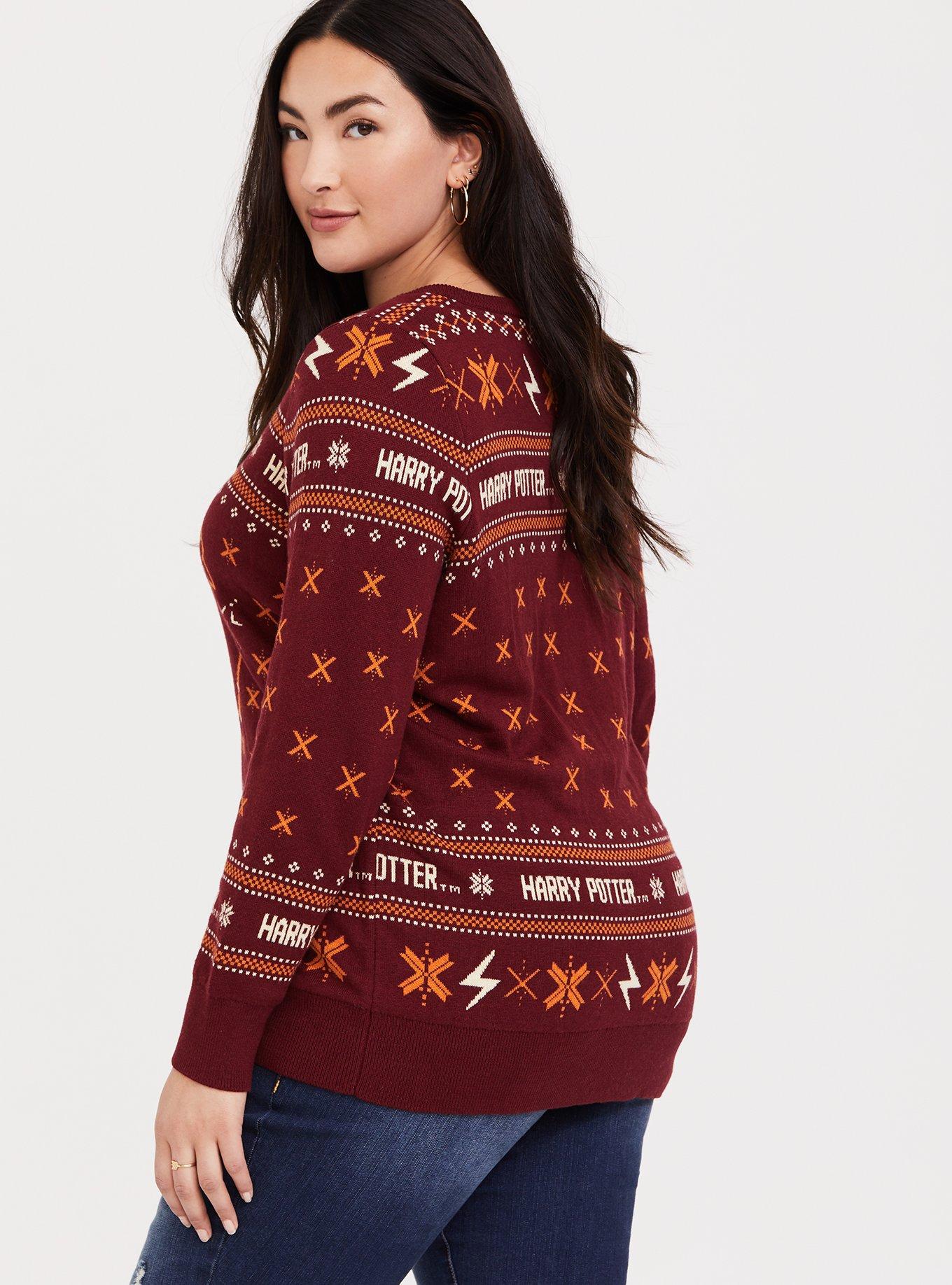 Plus Size - Harry Potter Hogwarts Crest Dark Red Holiday Sweater