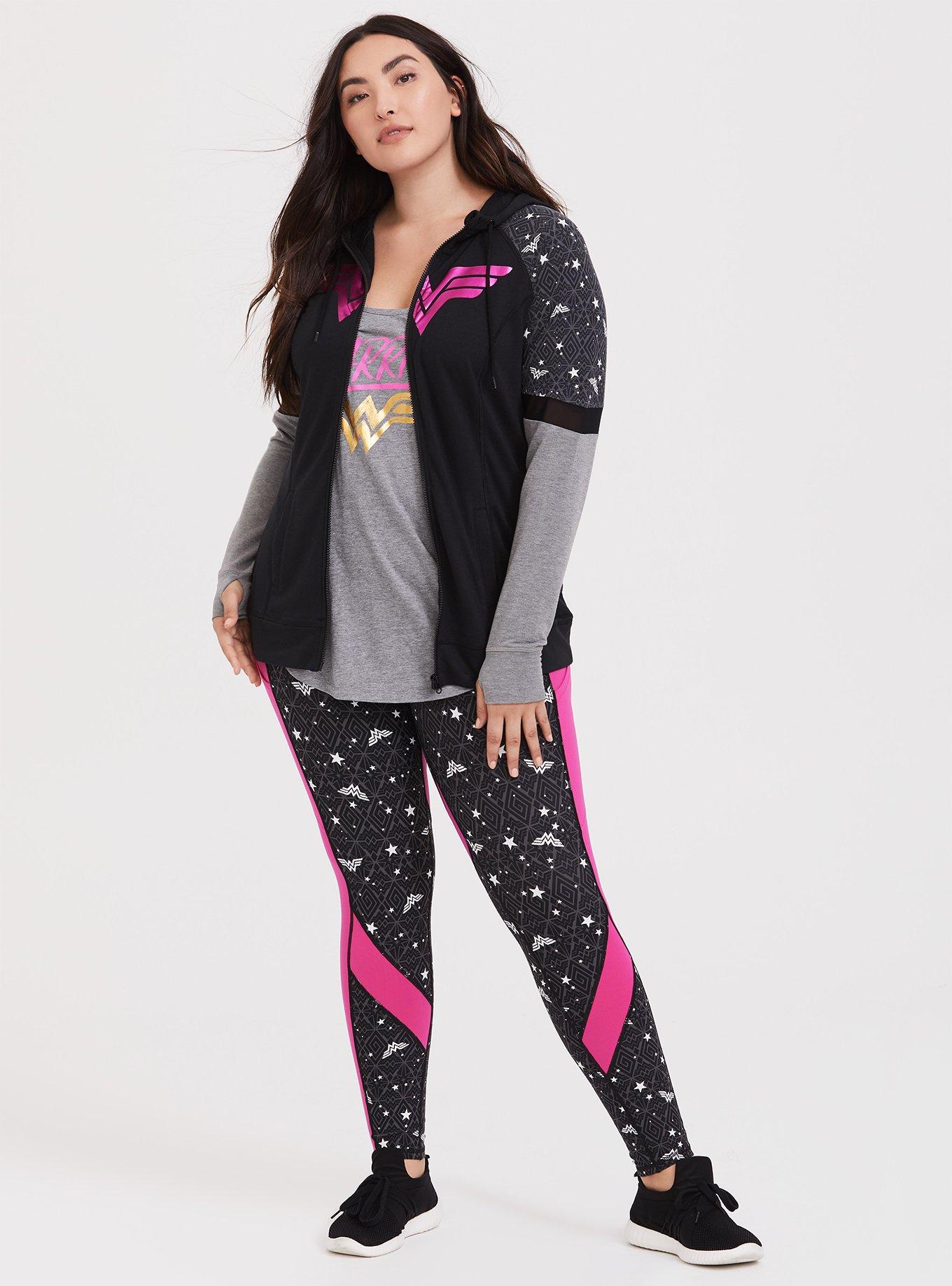 Plus Size Breast Cancer Awareness - DC Comics Wonder Woman Active Hoodie, BLACK GREY, alternate