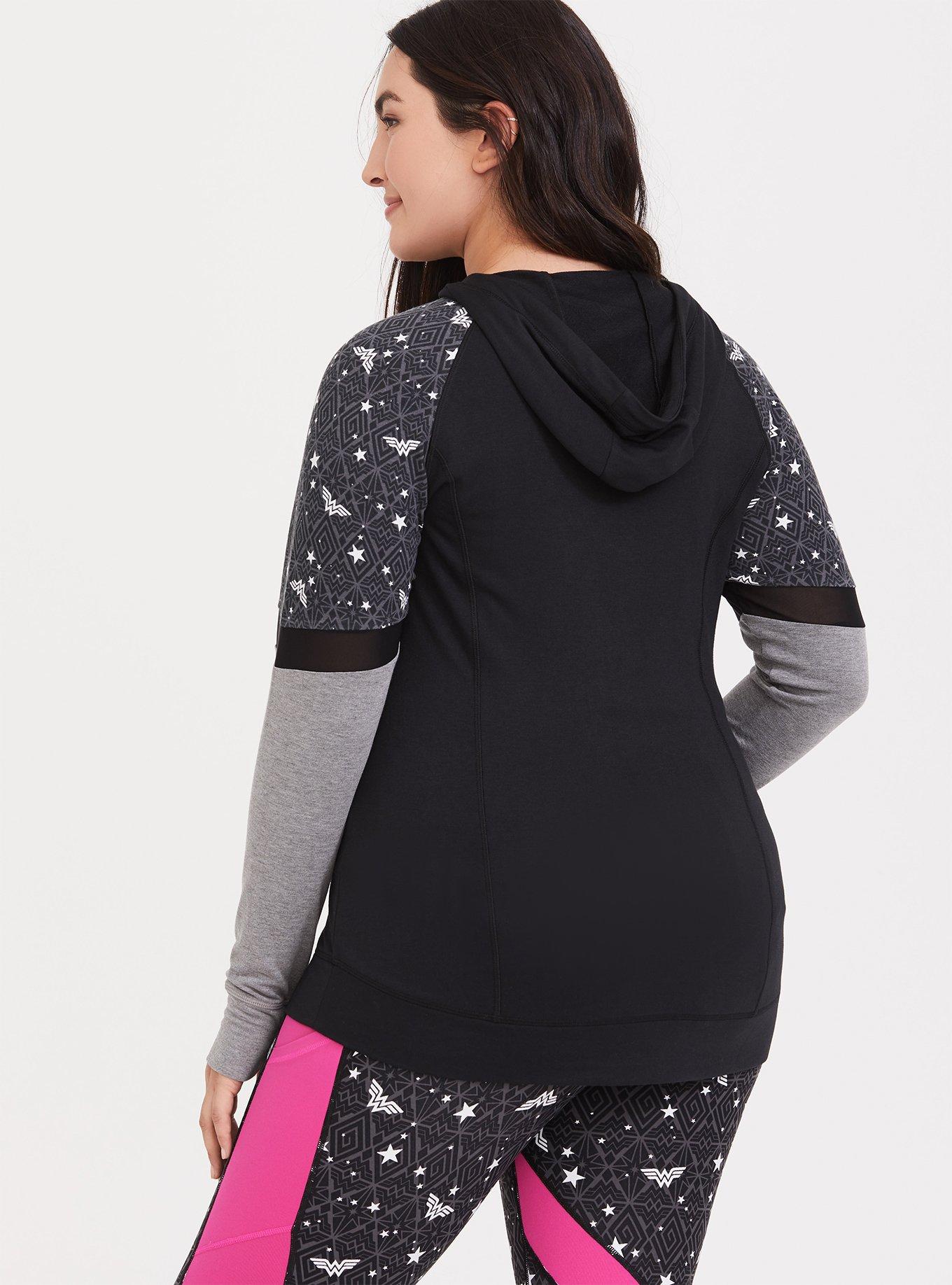 Plus Size Breast Cancer Awareness - DC Comics Wonder Woman Active Hoodie, BLACK GREY, alternate