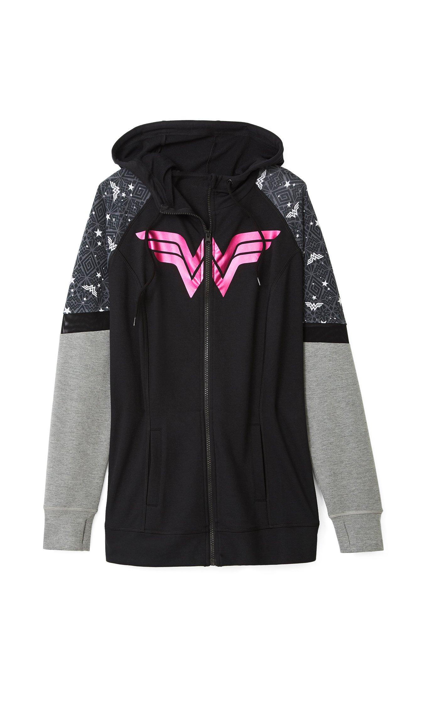 Plus Size Breast Cancer Awareness - DC Comics Wonder Woman Active Hoodie, BLACK GREY, hi-res