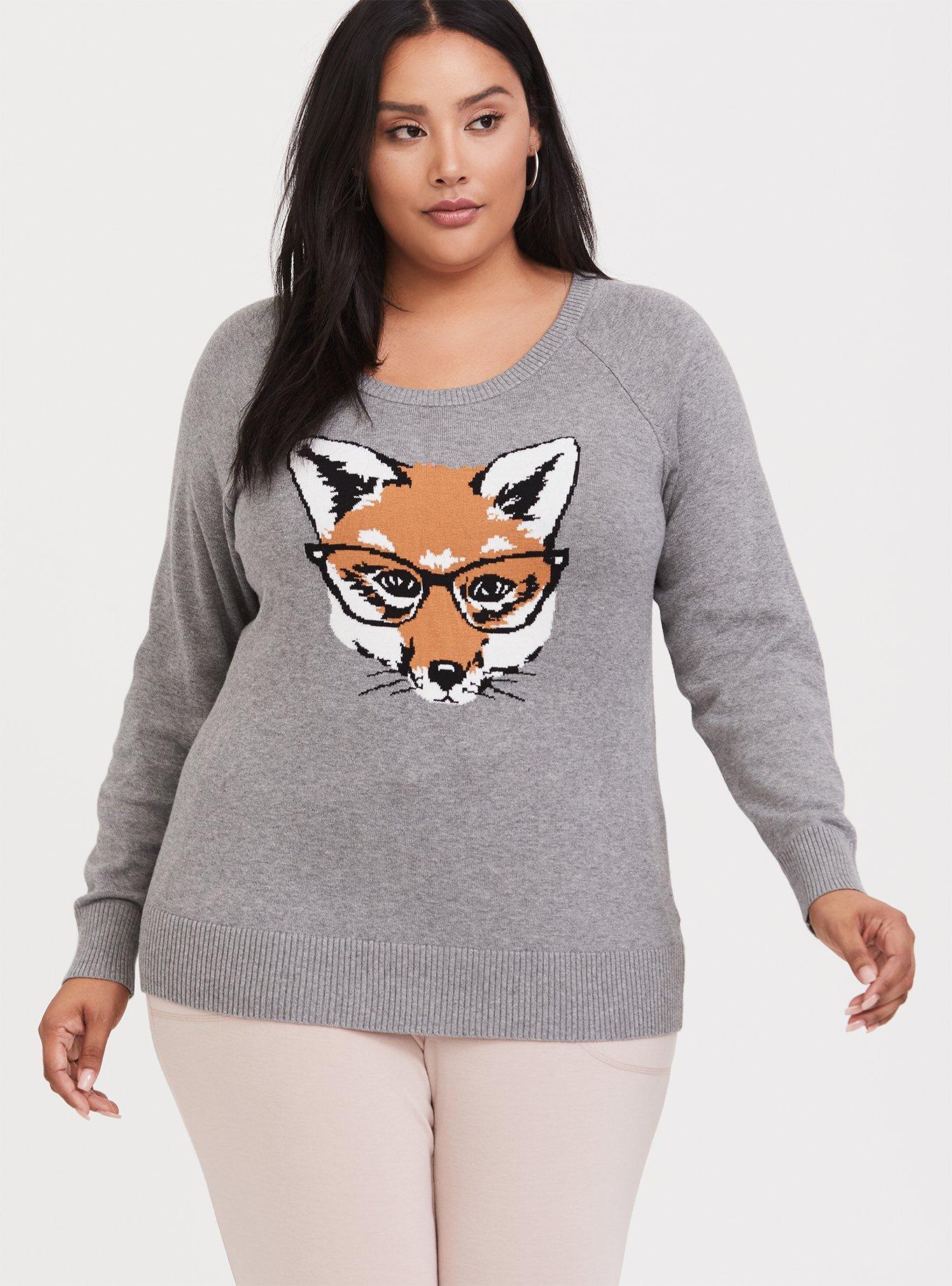 Plus Size - Grey Fox Raglan Sweatshirt - Torrid
