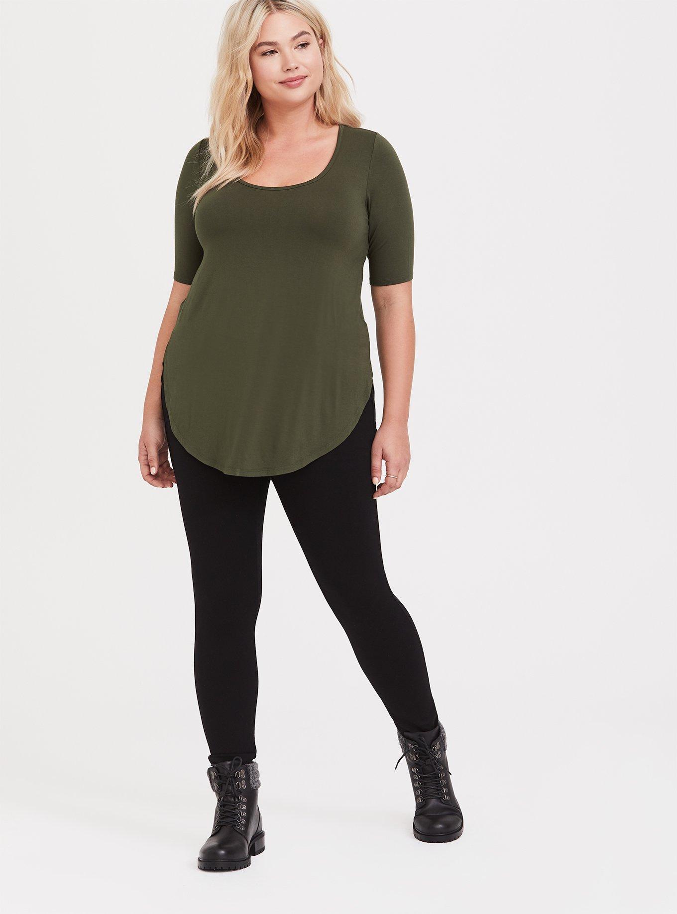 Plus Size Super Soft Olive Green Crew Tunic Tee, DEEP DEPTHS, alternate