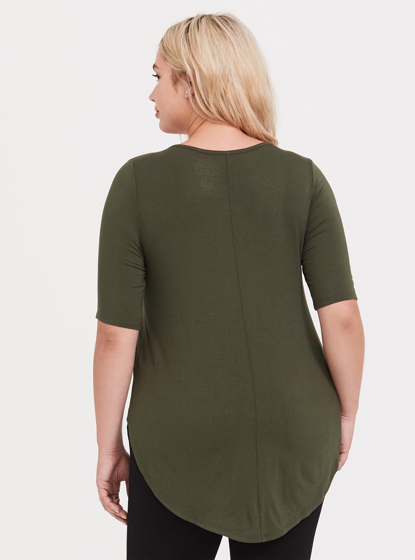 Plus Size Super Soft Olive Green Crew Tunic Tee, DEEP DEPTHS, alternate