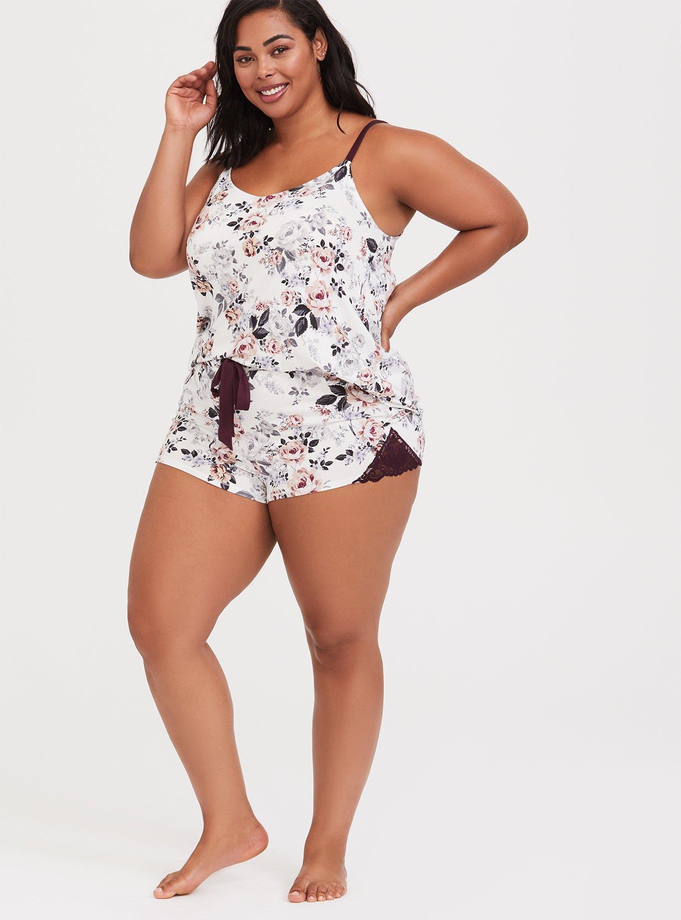 Plus Size Jersey Lace Inset Sleep Short, IVORY FLORAL, alternate