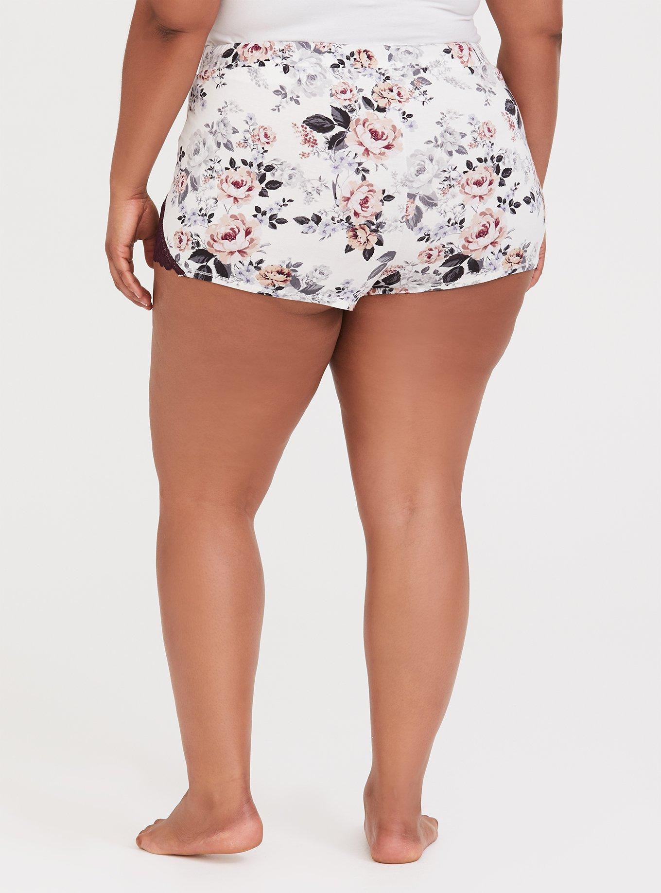 Plus Size Jersey Lace Inset Sleep Short, IVORY FLORAL, alternate