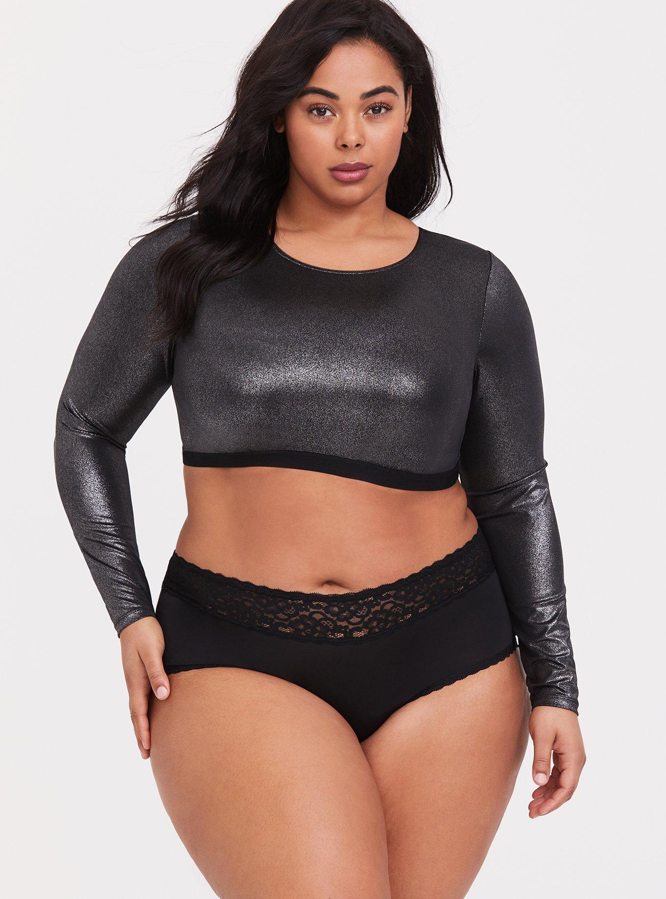 Plus Size - Shimmer Mesh Long Sleeve Under-It-All Crop Top - Torrid