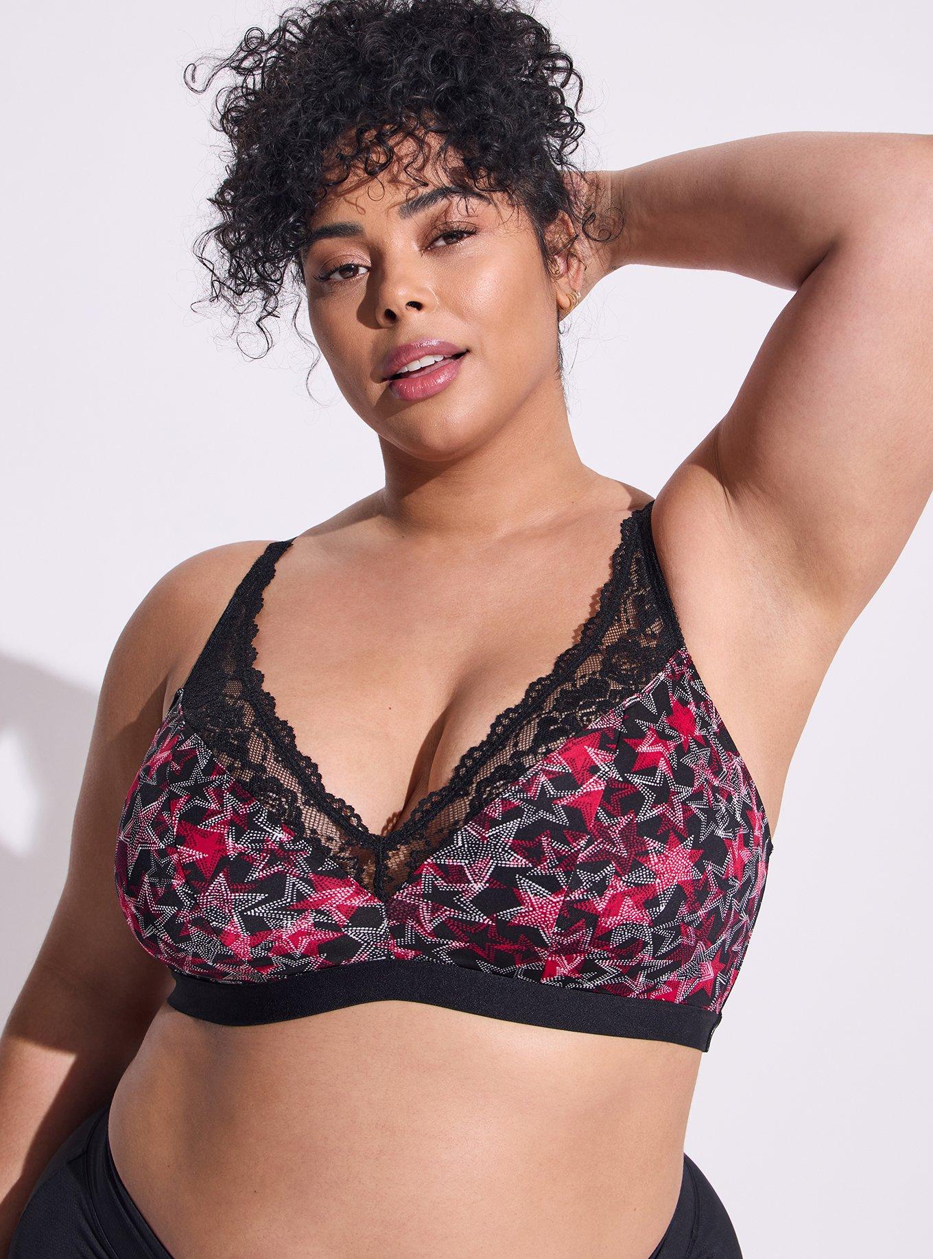 Plus Size - Unlined Microfiber With Lace Trim Printed Bralette - Torrid