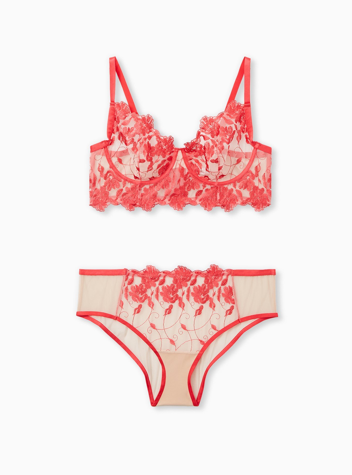 Plus Size - Two Tone Floral Embroidered Mesh Underwire Bra - Torrid