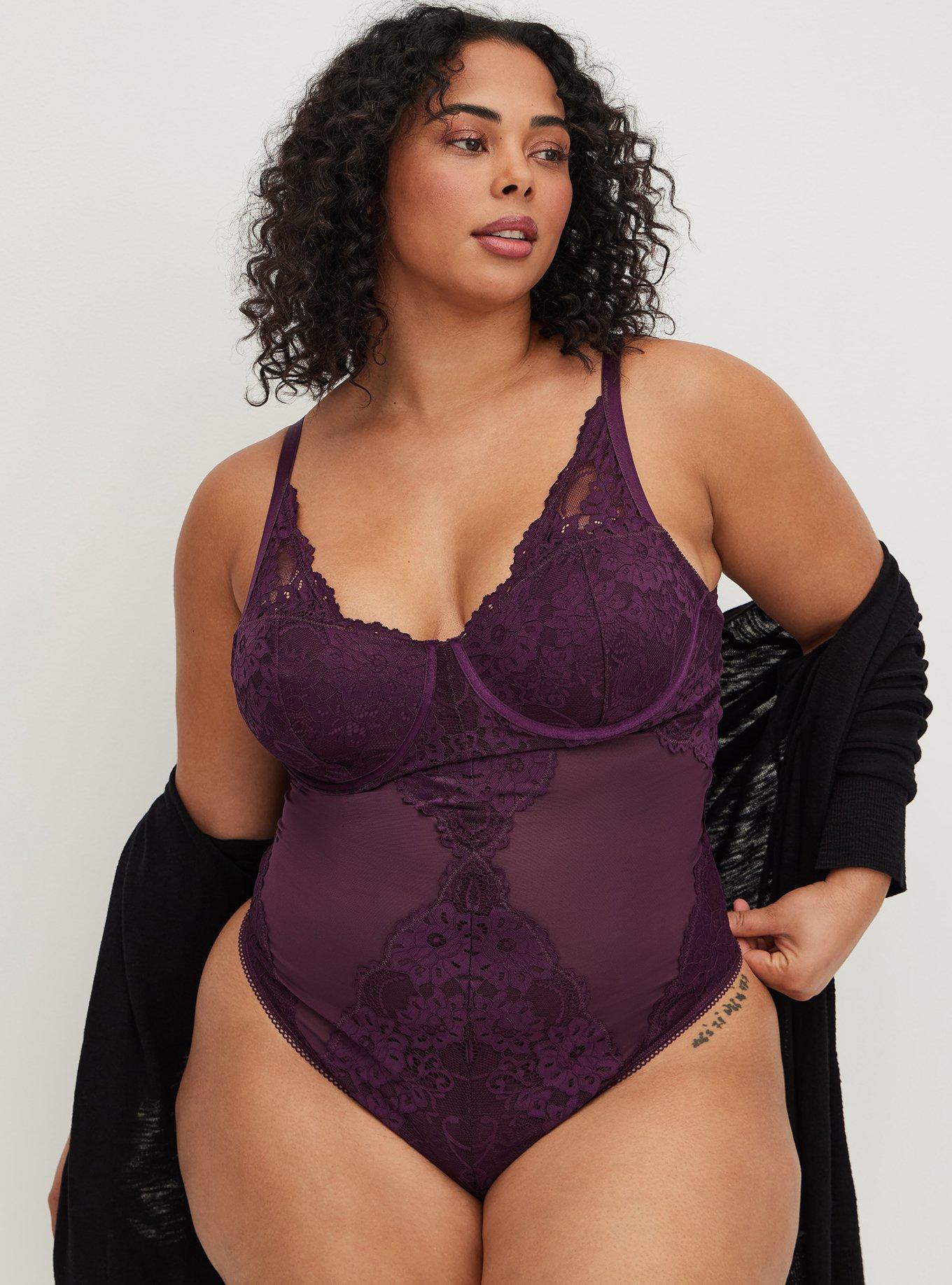 Plus Size - Black Mesh & Lace Thong Bodysuit - Torrid