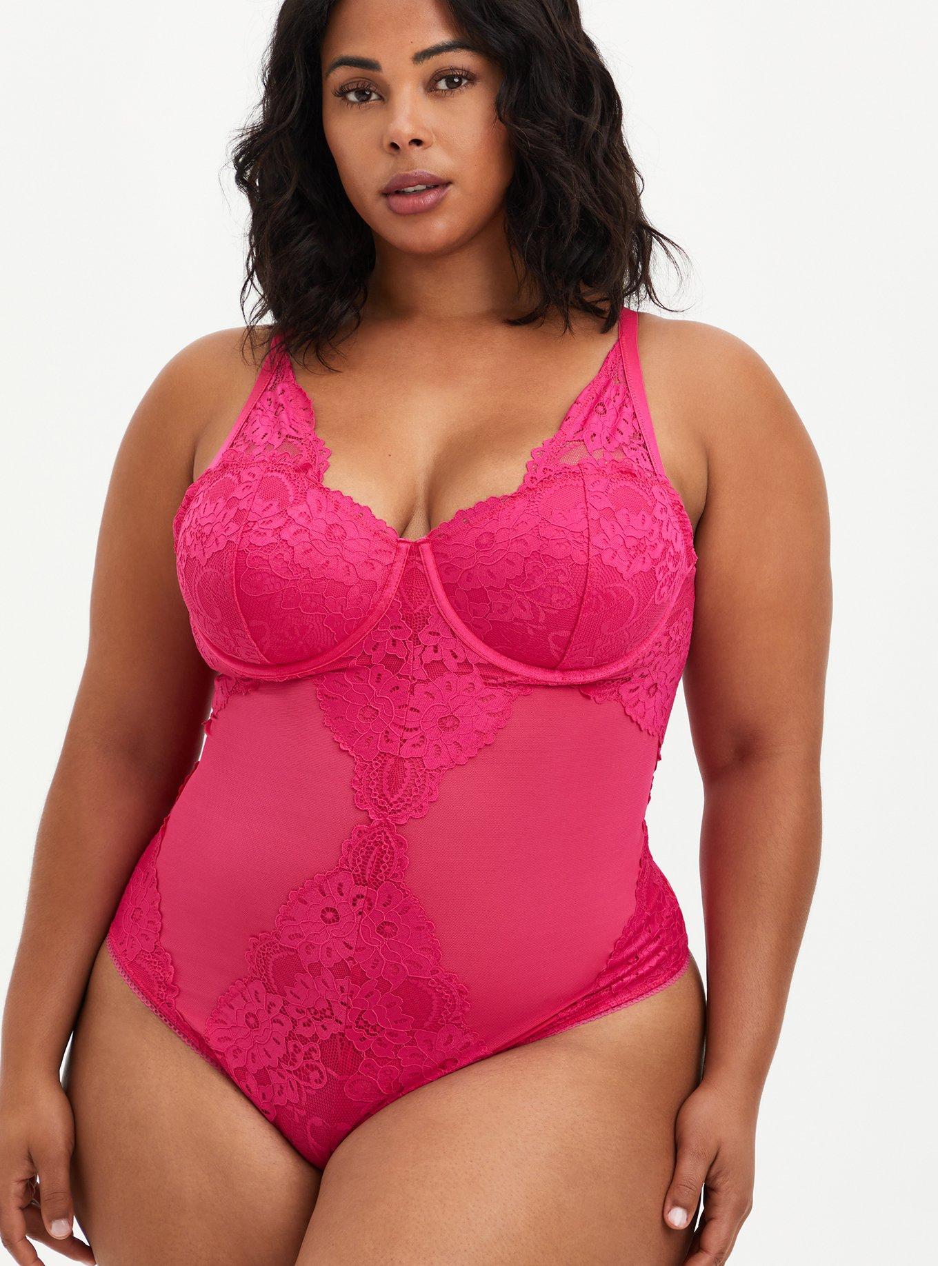 Torrid Plus 6 Pink Lace Mesh Underwire Thong Bodysuit - Tops & blouses